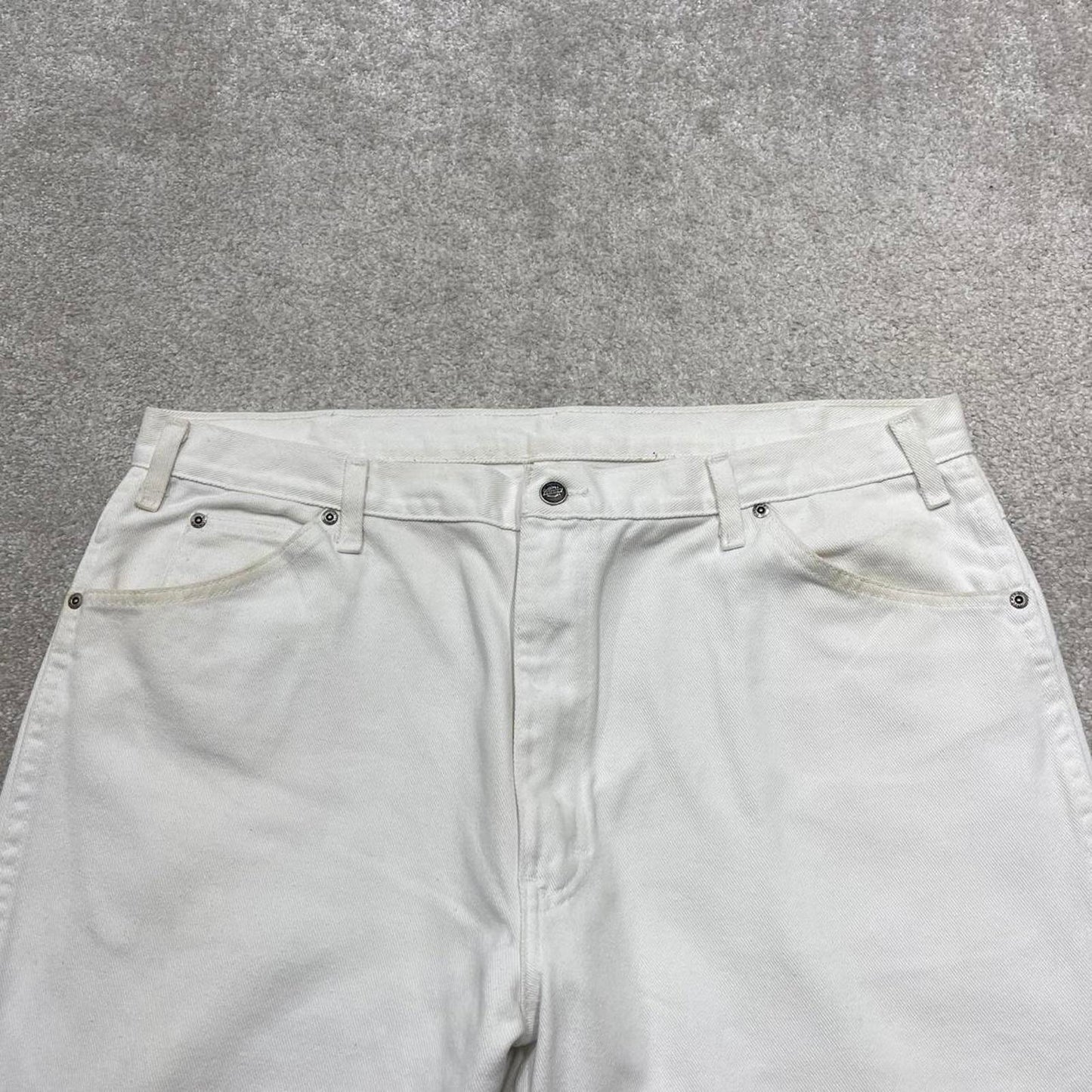 White Dickies jeans W40L30 loose white 90s skater style pants patch logo workwear