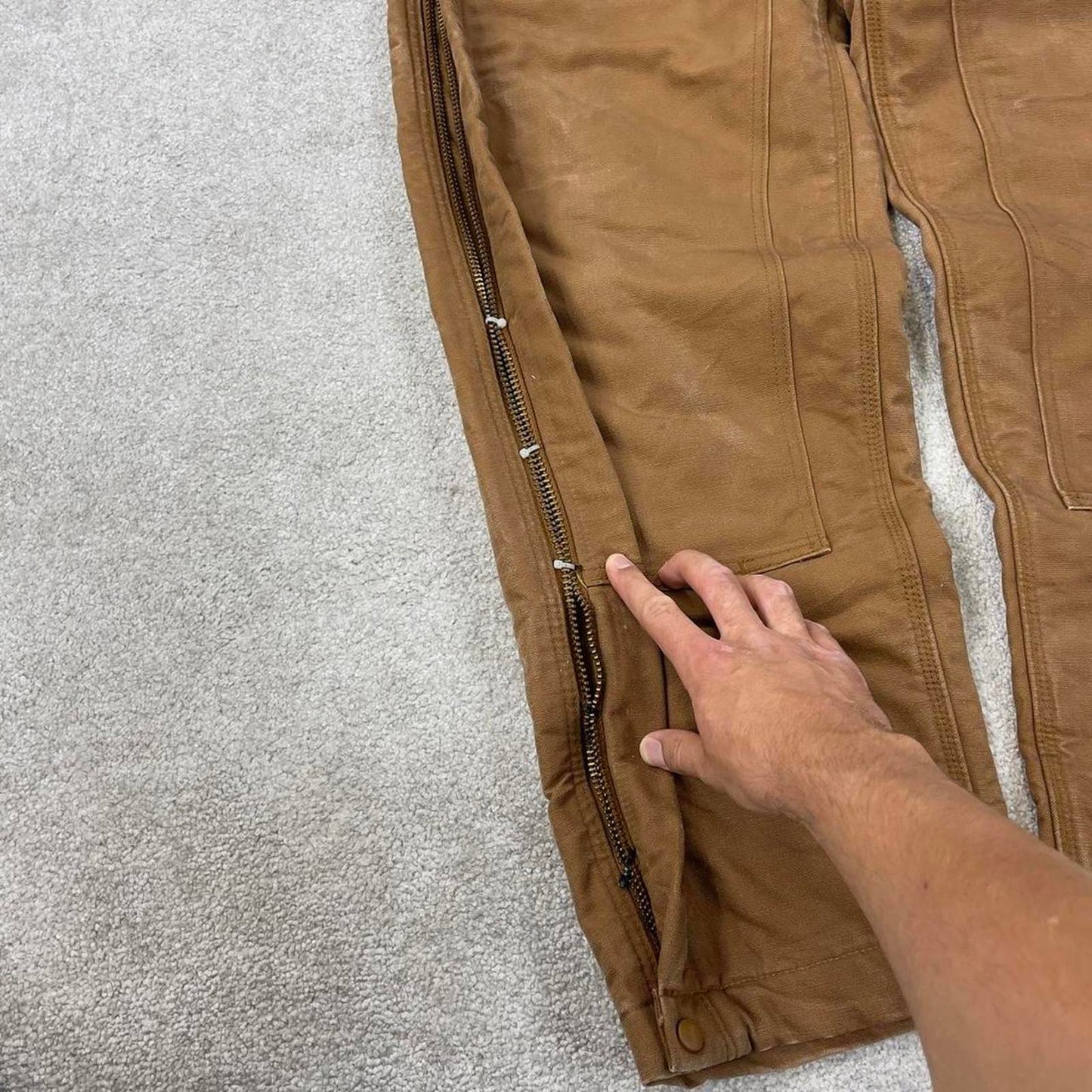 Tan Carhartt FR dungarees W42L36 padded canvas overalls 90s style fire resistant utility workwear