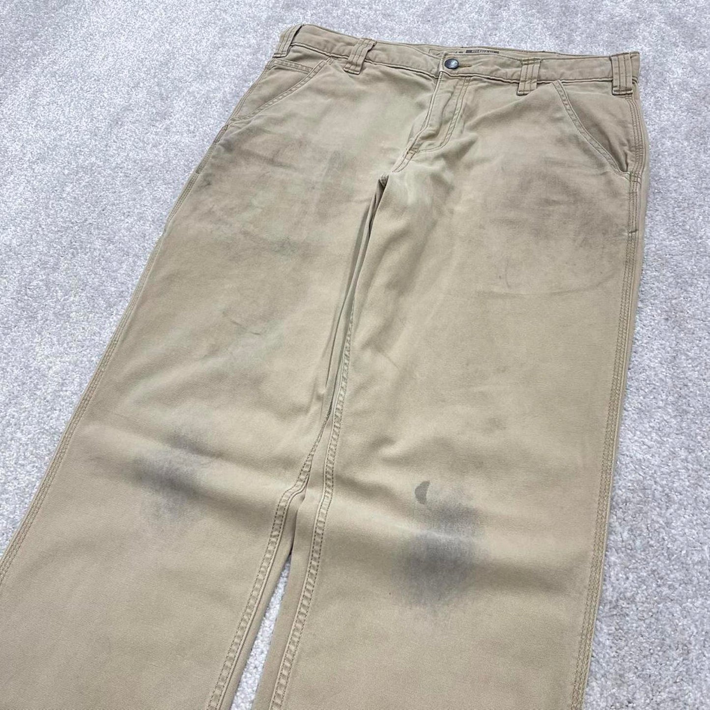 90s vintage Carhartt carpenter jeans W34L34 Mens beige relaxed y2k style canvasy cargos trousers