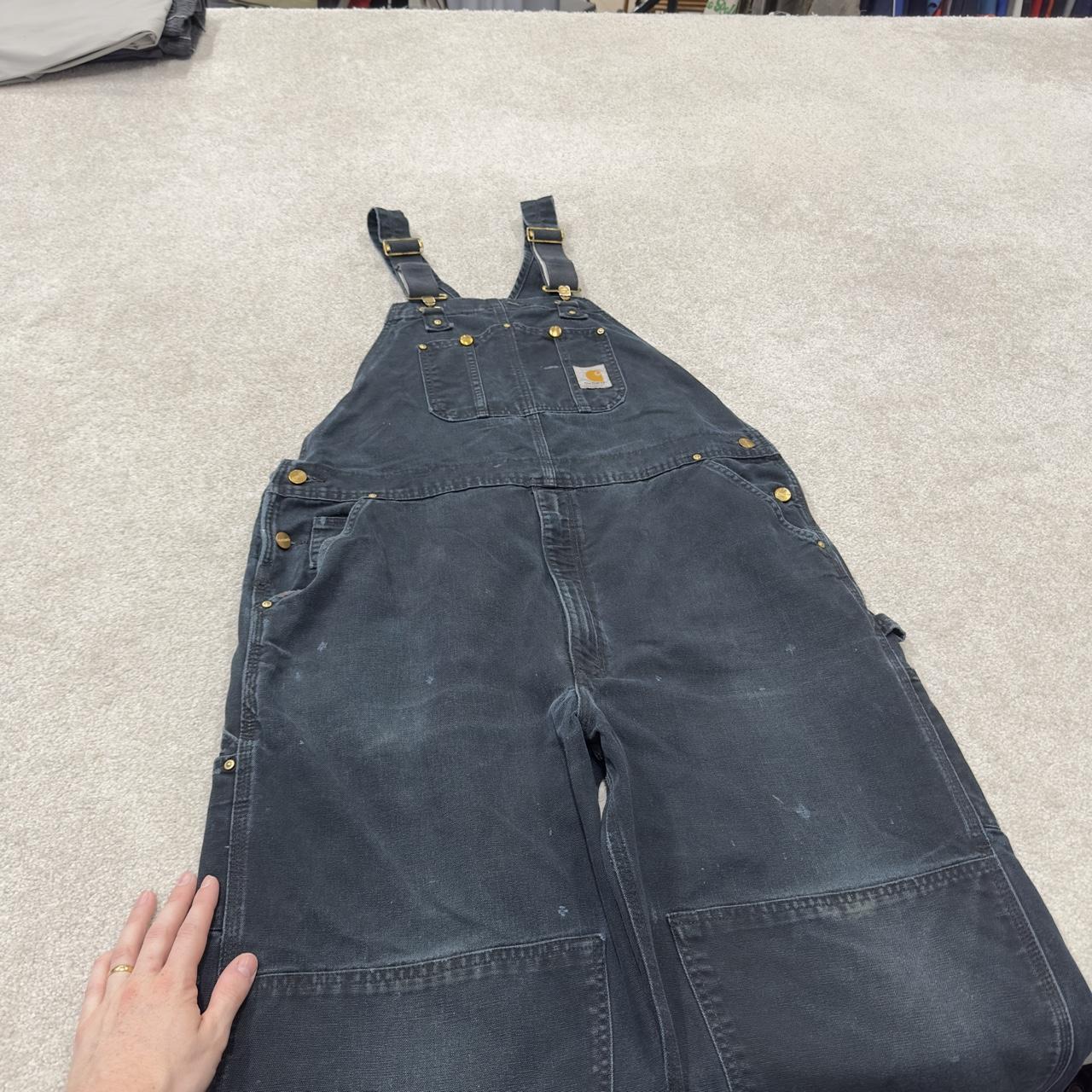 Vintage Carhartt dungarees faded black overalls Canvas bib & brace utility workwear