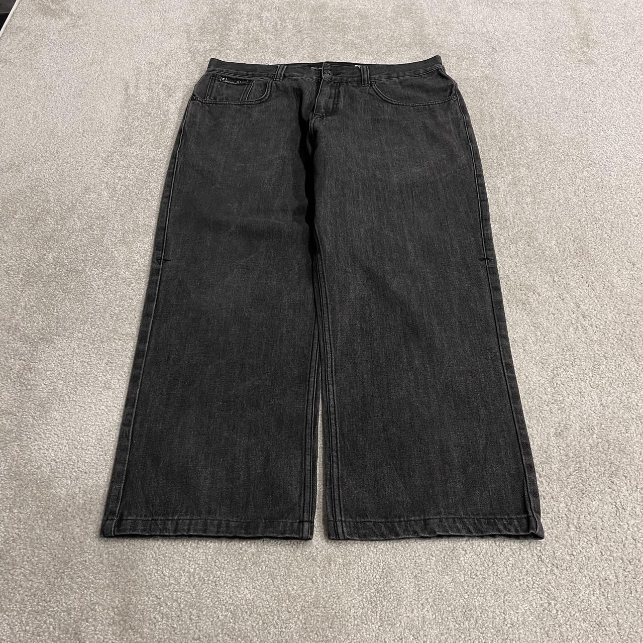Y2K Rocawear embroidered jeans loose black denim Wide leg surf style pants embroidered stitch design