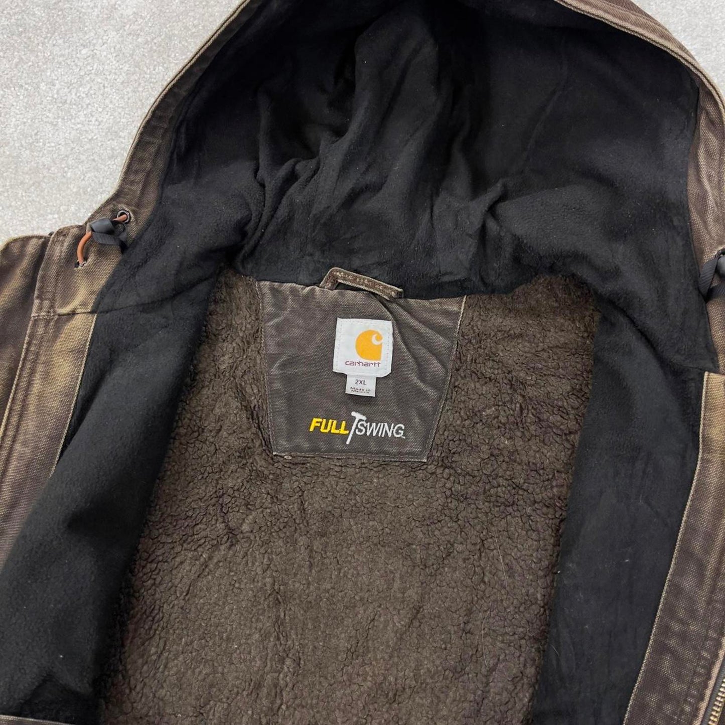 Faded brown Carhartt hooded active jacket 2XL canvas Full Swing work coat