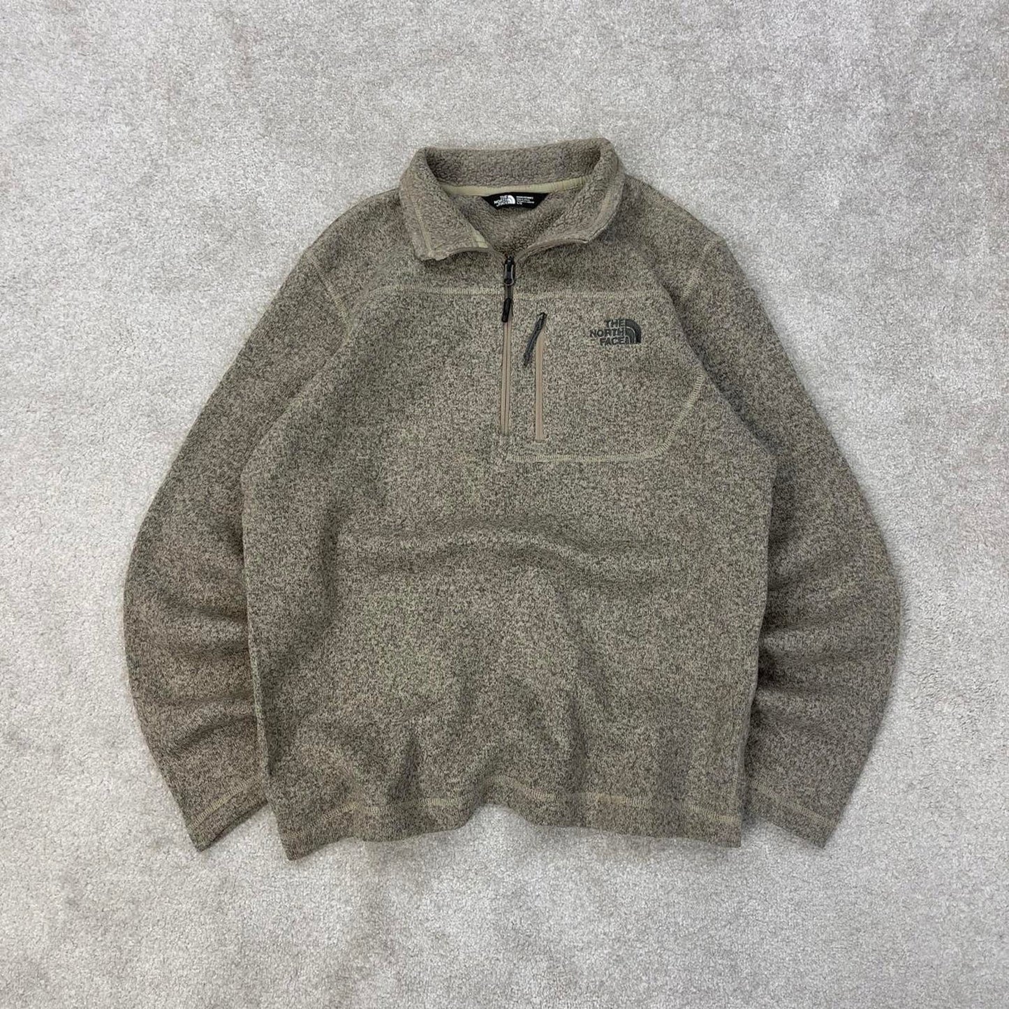 Beige North Face 1/4 zip fleece pullover Large y2k style autumn thick fall embroidered TNF