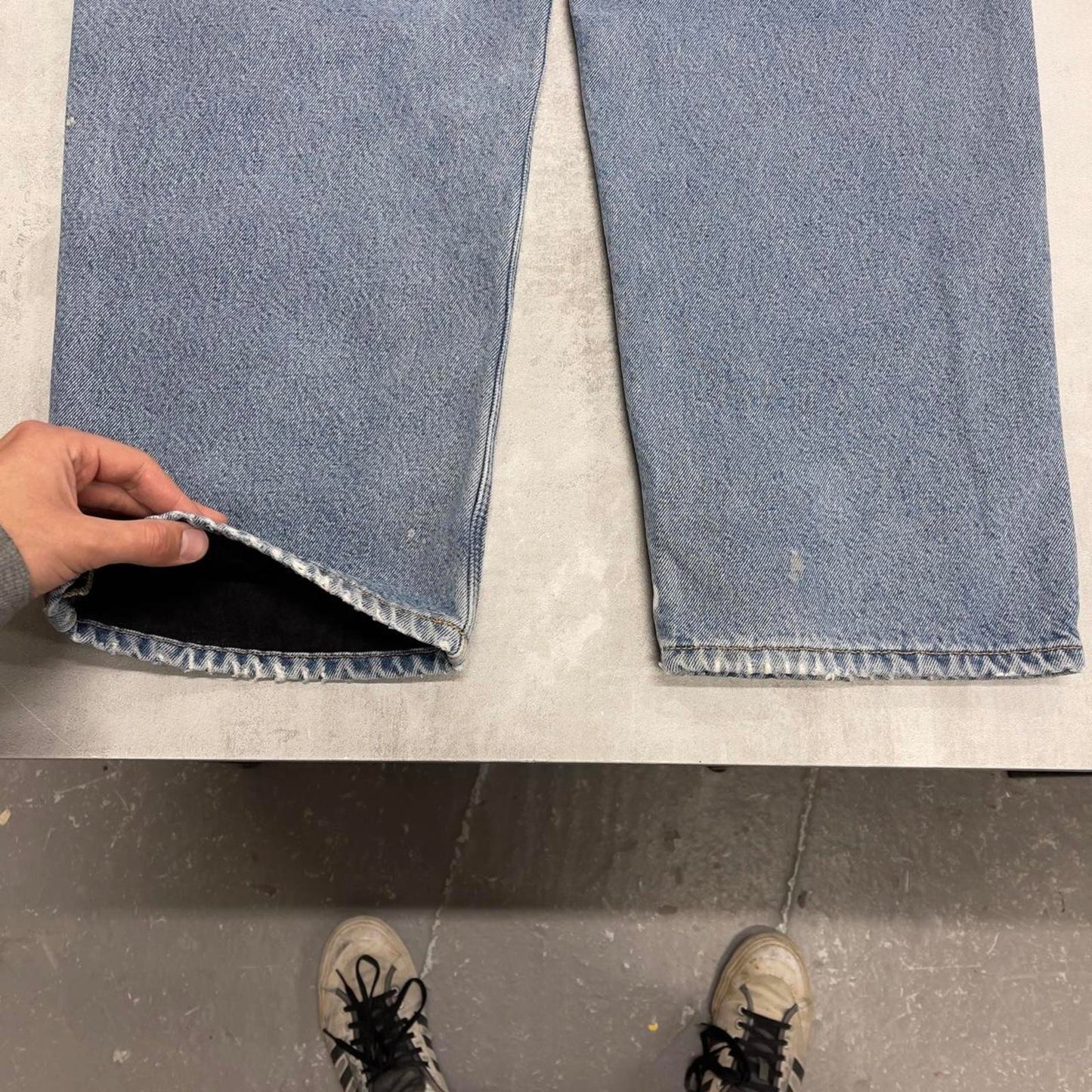 Mens Carhartt jeans W42 L30 blue denim fleeced lined 90s style skater work jeans