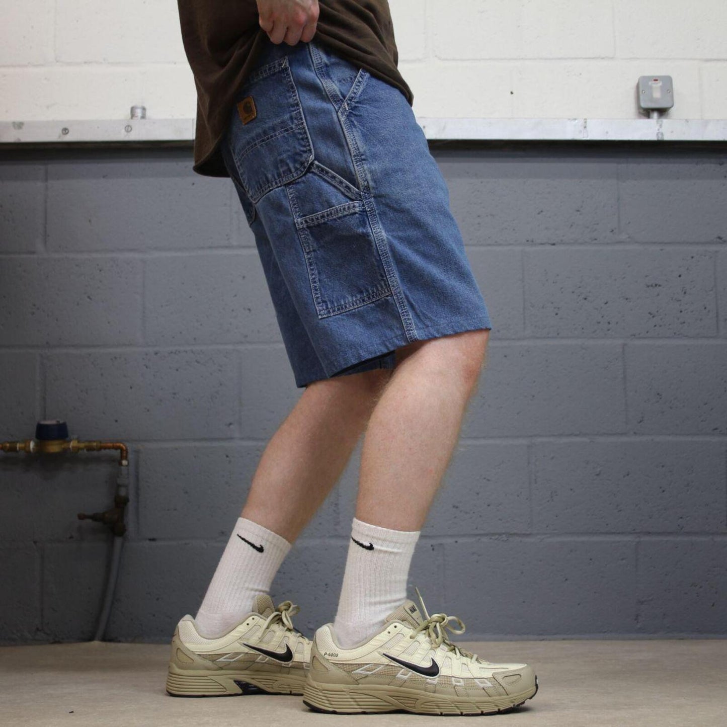 Carhartt carpenter denim shorts y2k faded blue Loose skater style work jorts
