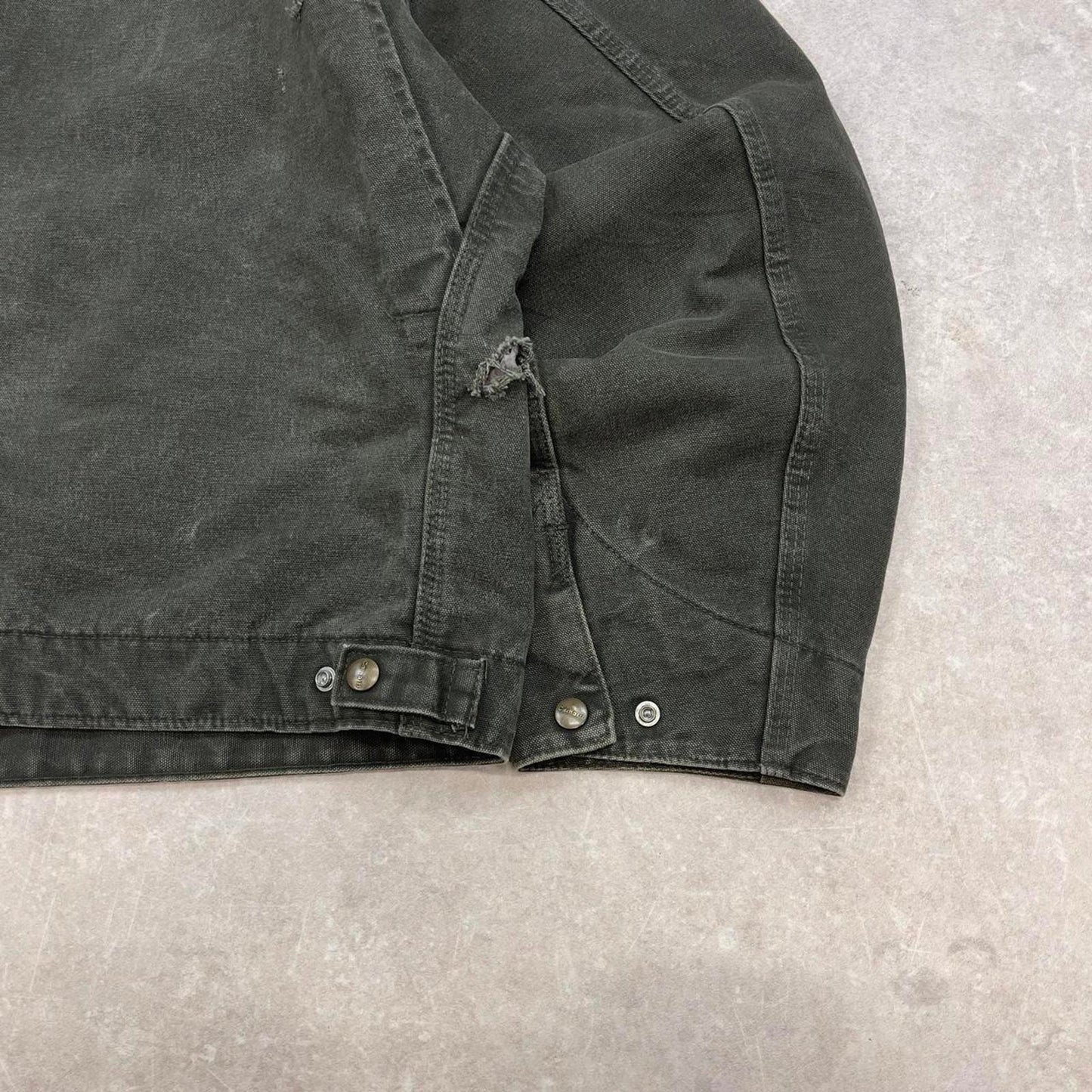 Green Carhartt Detroit jacket XXL J97 MOS boxy cropped blanket lined brown collar canvas workwear