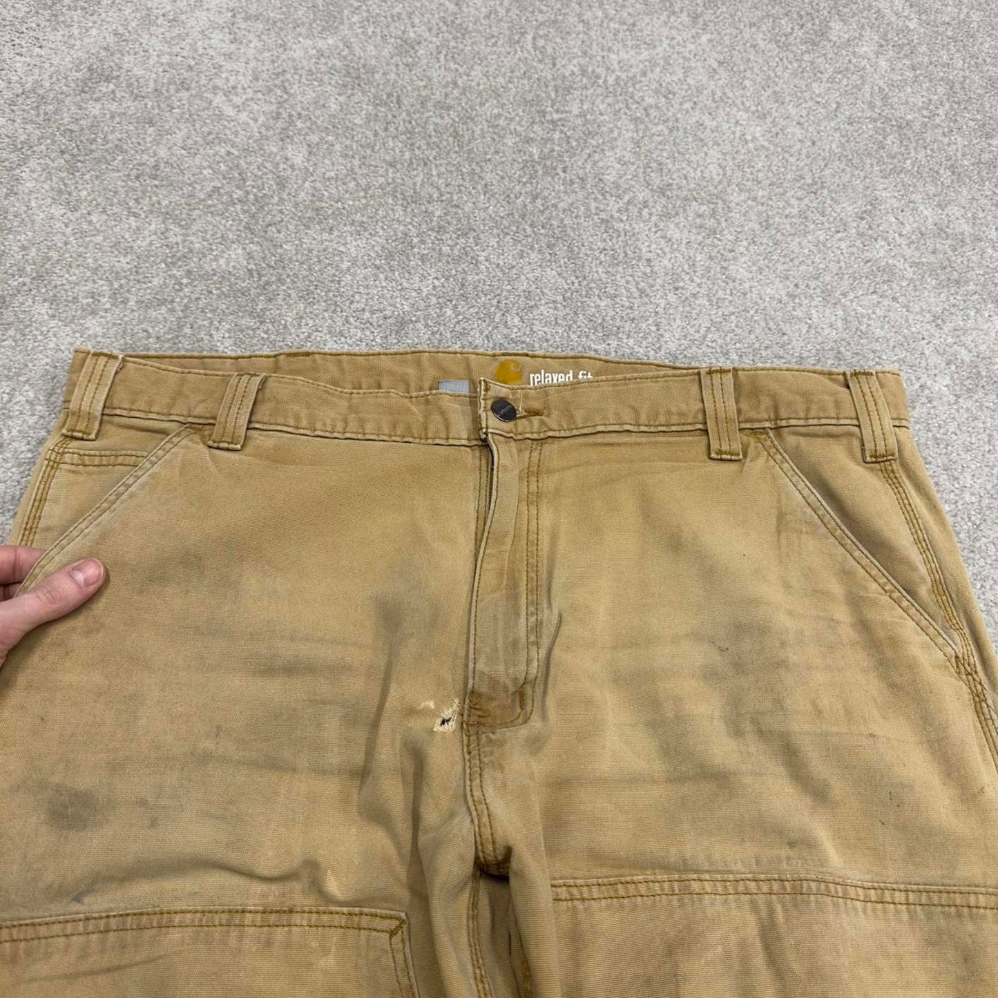Y2K Carhartt double knee carpenter jeans tan Relaxed fit canvasy skate style workwear cargo pants