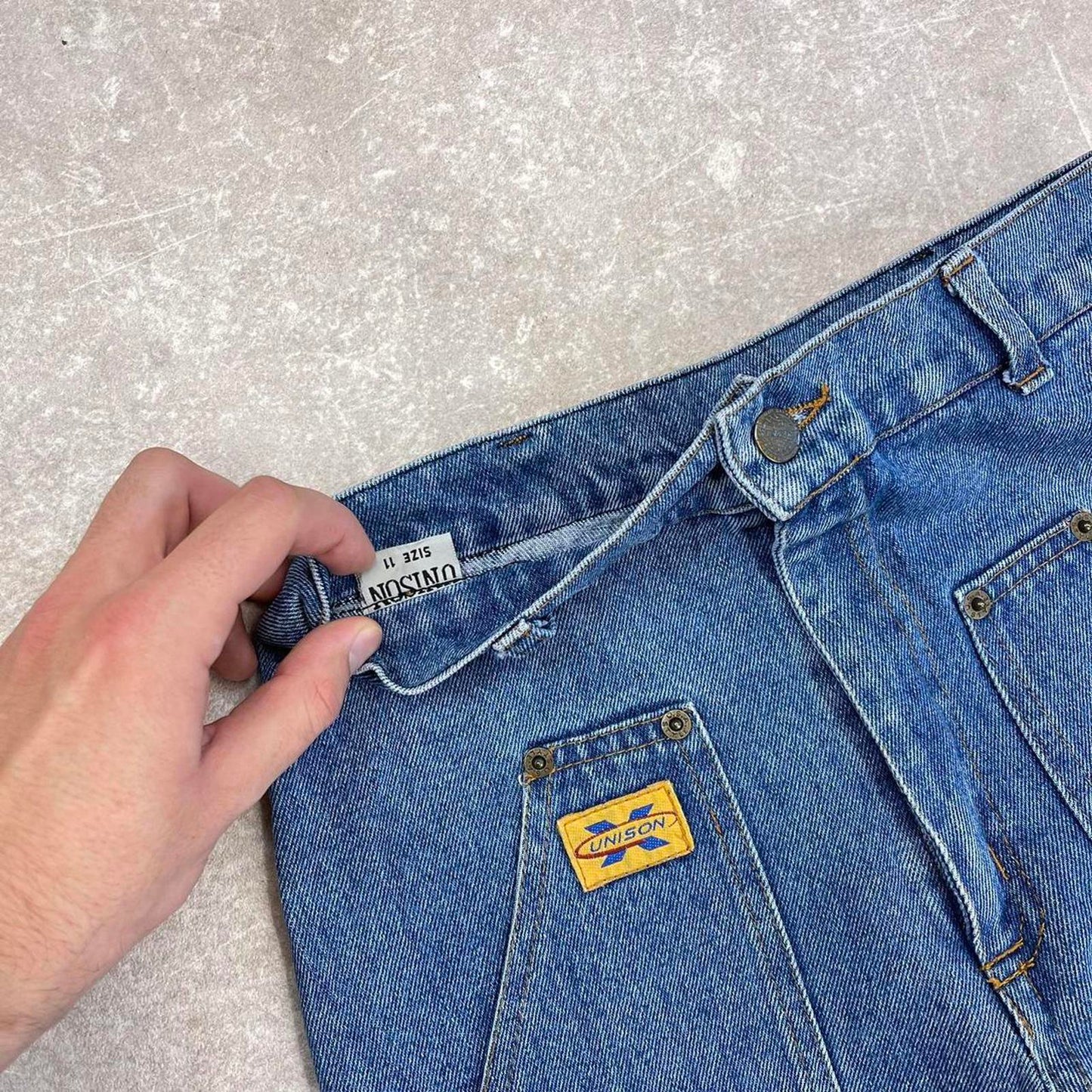 Y2k skate jeans Kids size 11 (W26L28) hip hop style Unison carpenter pants blue casual denim