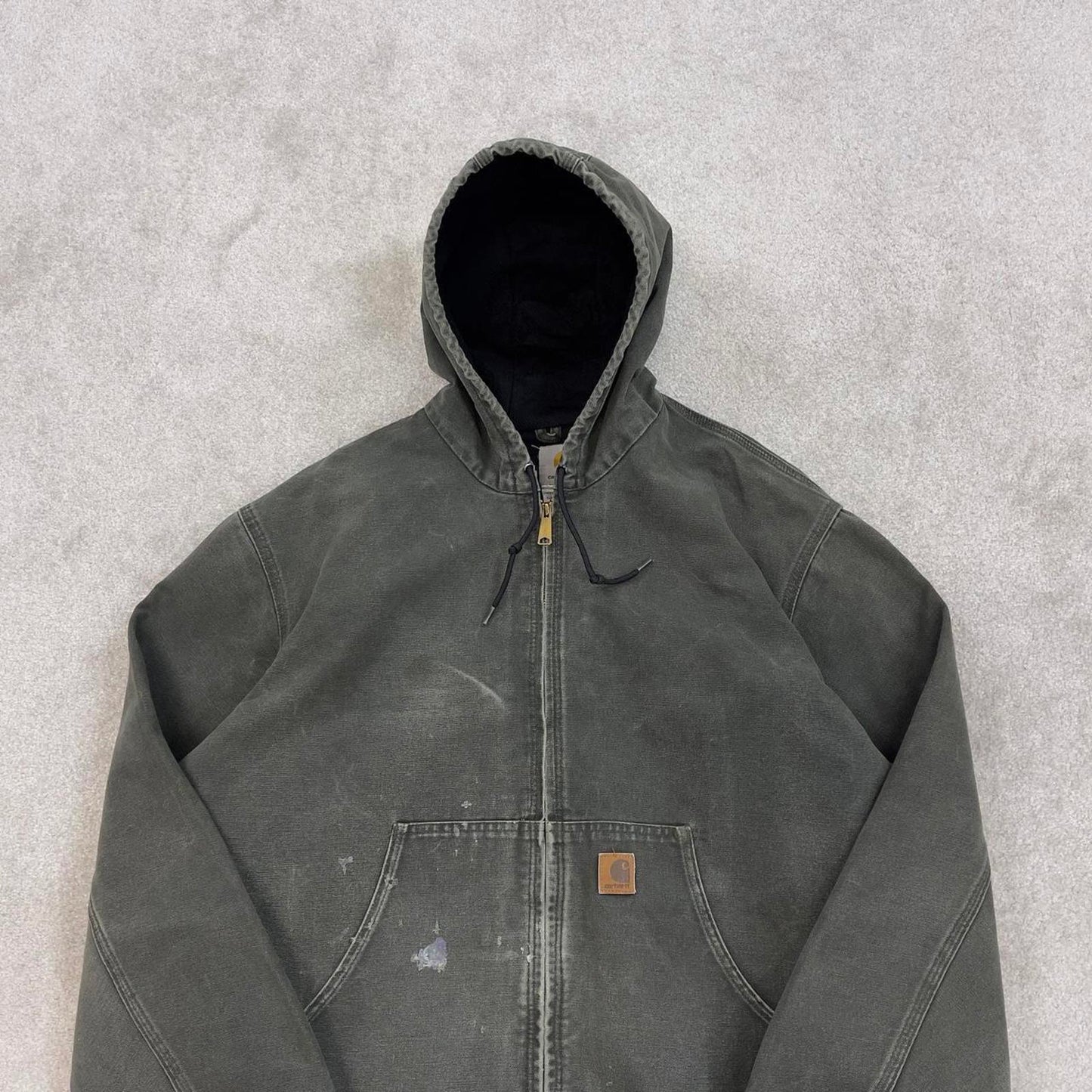 Vintage Green Carhartt hooded active jacket 2XL canvas 90s style skater bomber J25 MOS