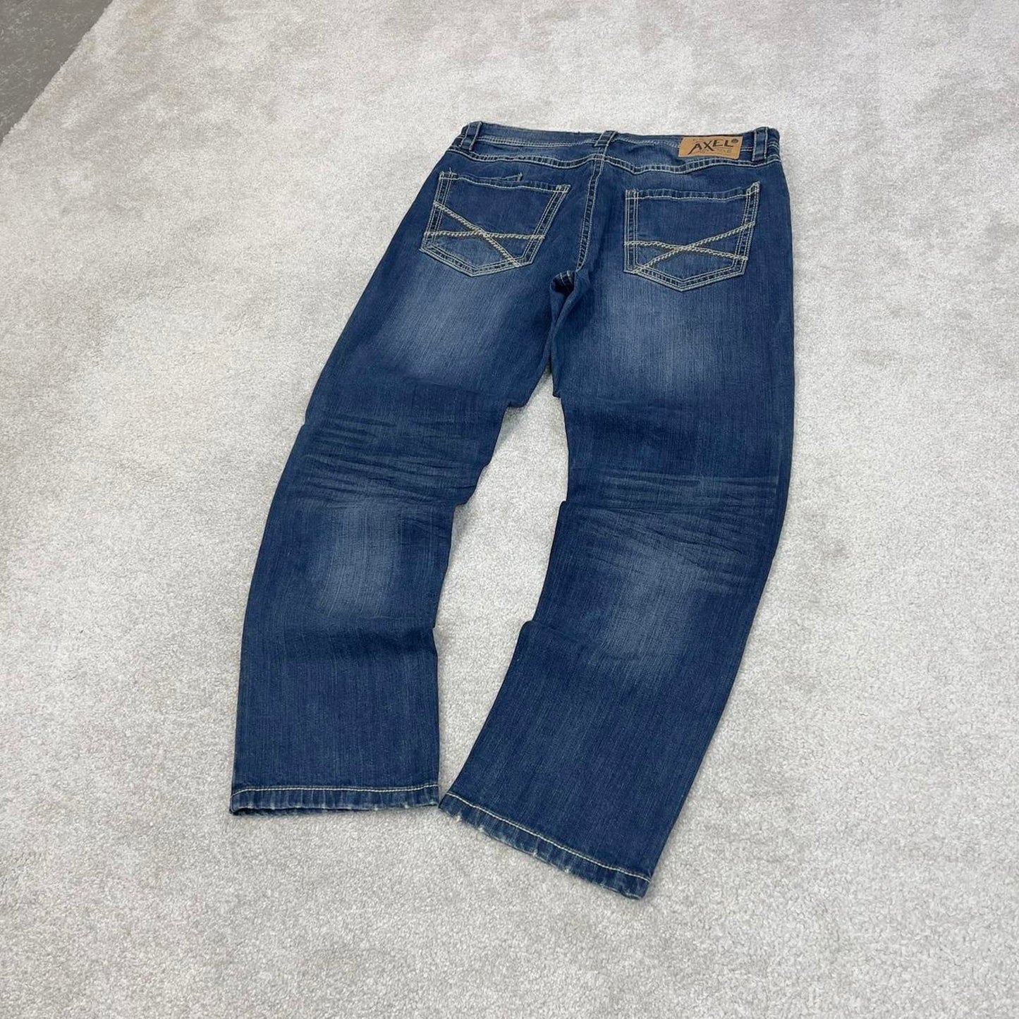 Blue TK Axel jeans W36L32 loose athletic y2k 00s style jeans embroidered stitch detail