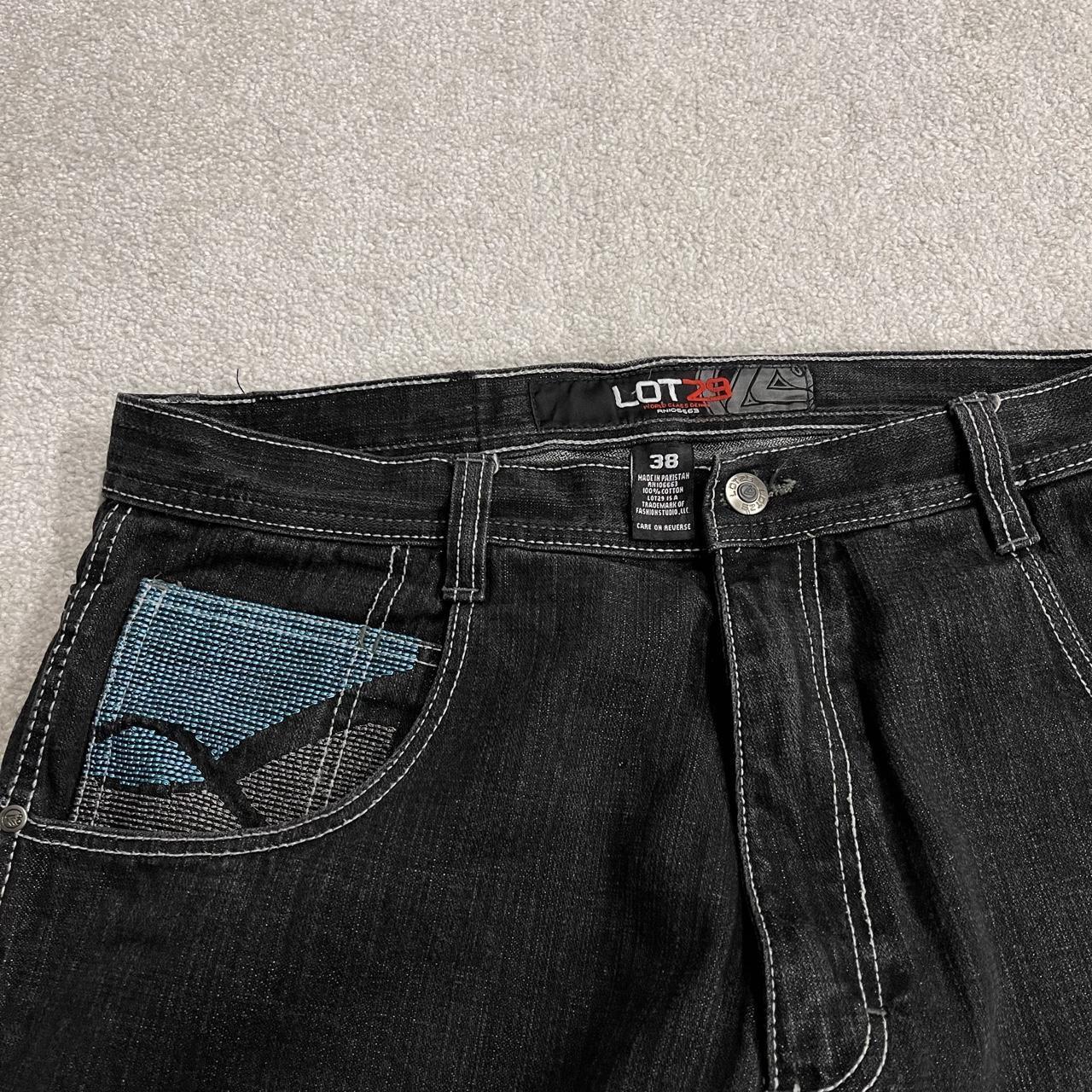 Baggy embroidered jeans y2k W36L31 black LOT29 wide leg skater style pants big embroidered designs