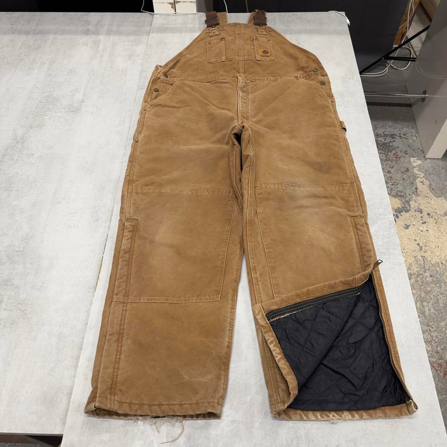 Vintage Carhartt dungarees W44L40 mens canvas overalls tan utility worker