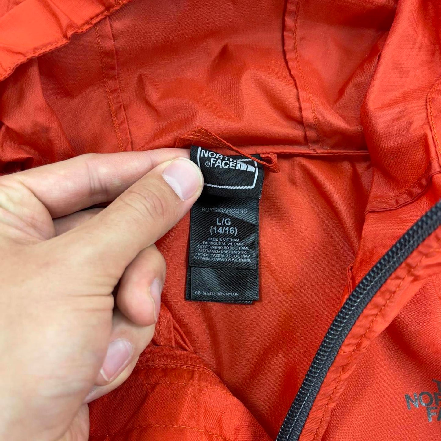 Orange packable North Face Hydrenalite jacket Boys Large y2k style hooded full zip windbreaker coat