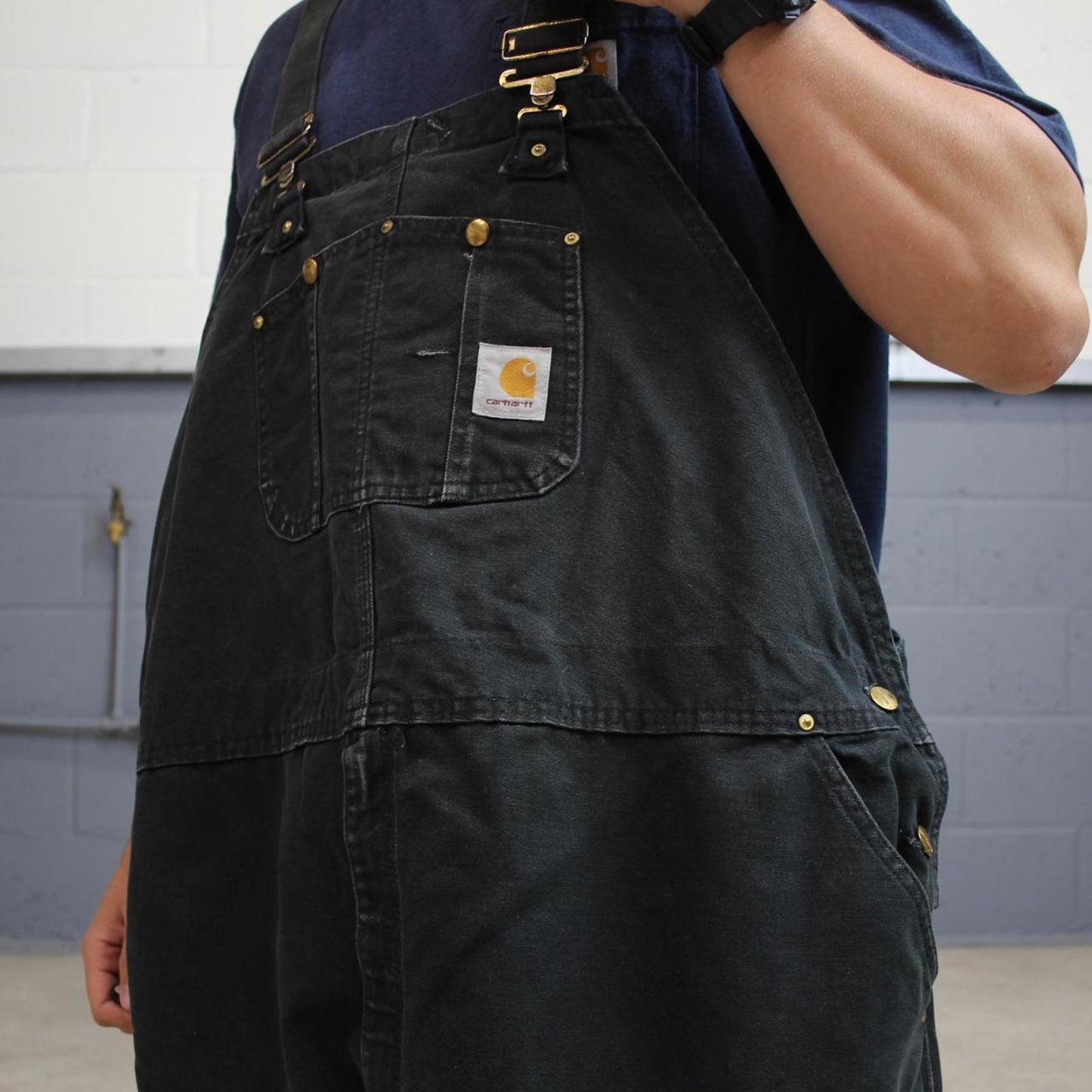 Black Carhartt dungarees W52L30 mens canvas overalls utility worker