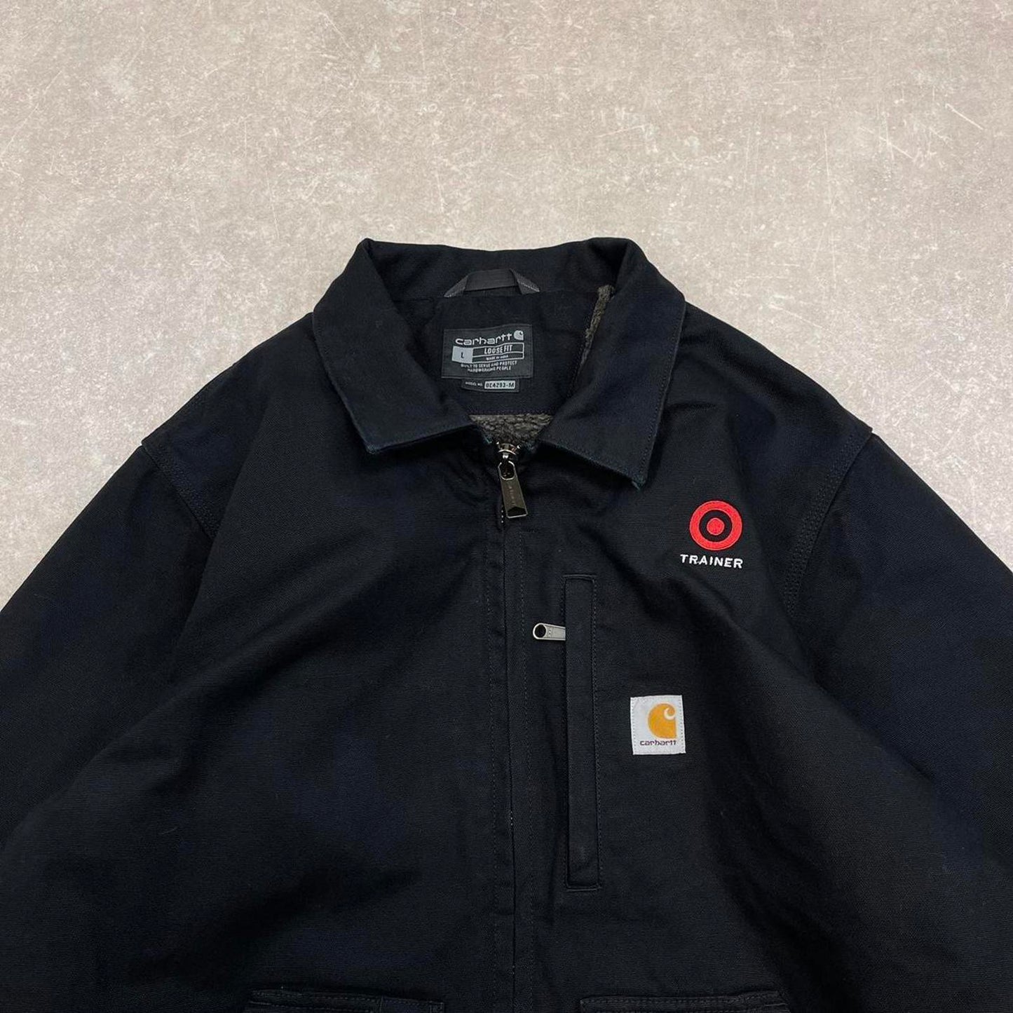 Carhartt jacket L black loose thick worker chore coat sherpa lined