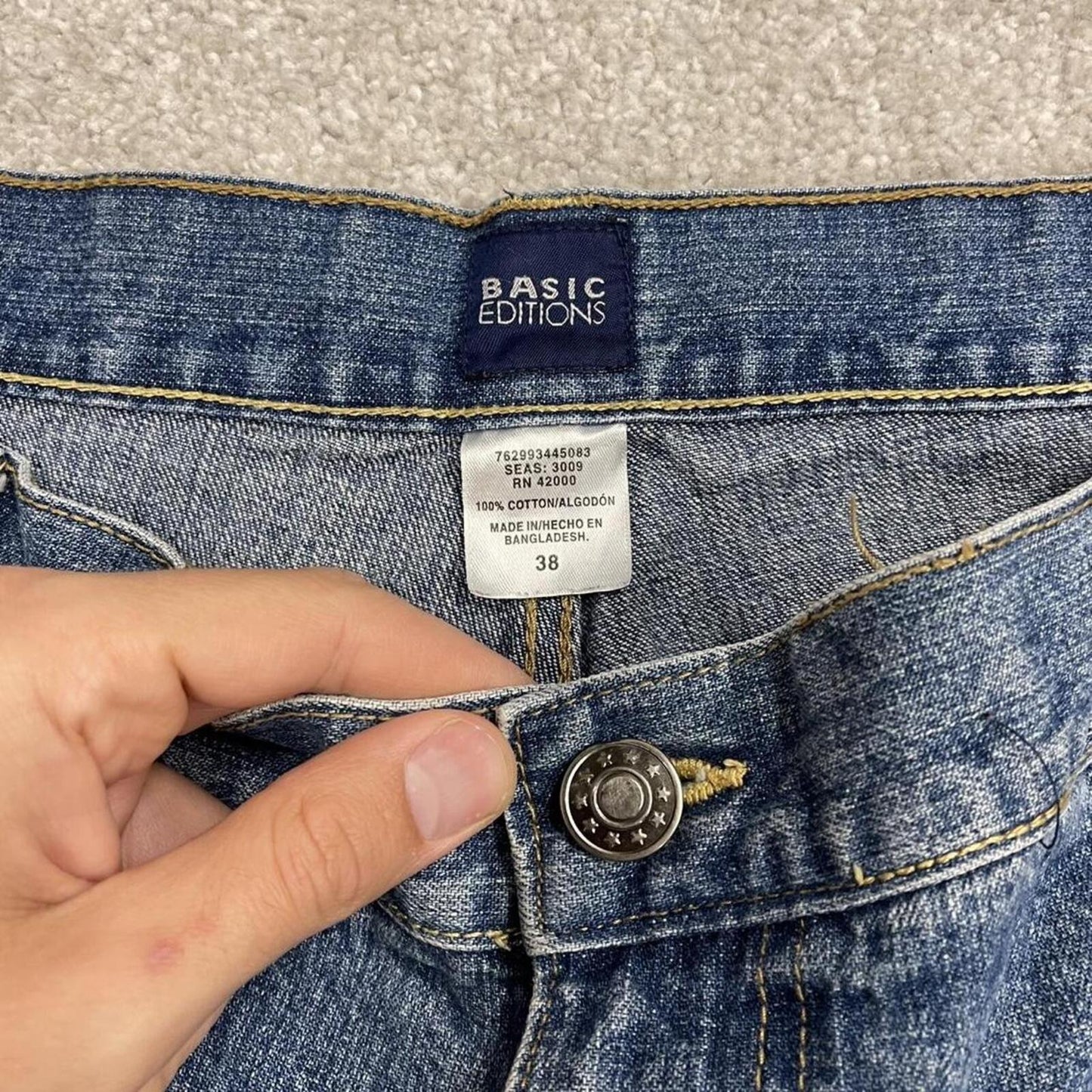 Baggy denim shorts carpenter blue Basic Editions skater style summer festival cargo jorts