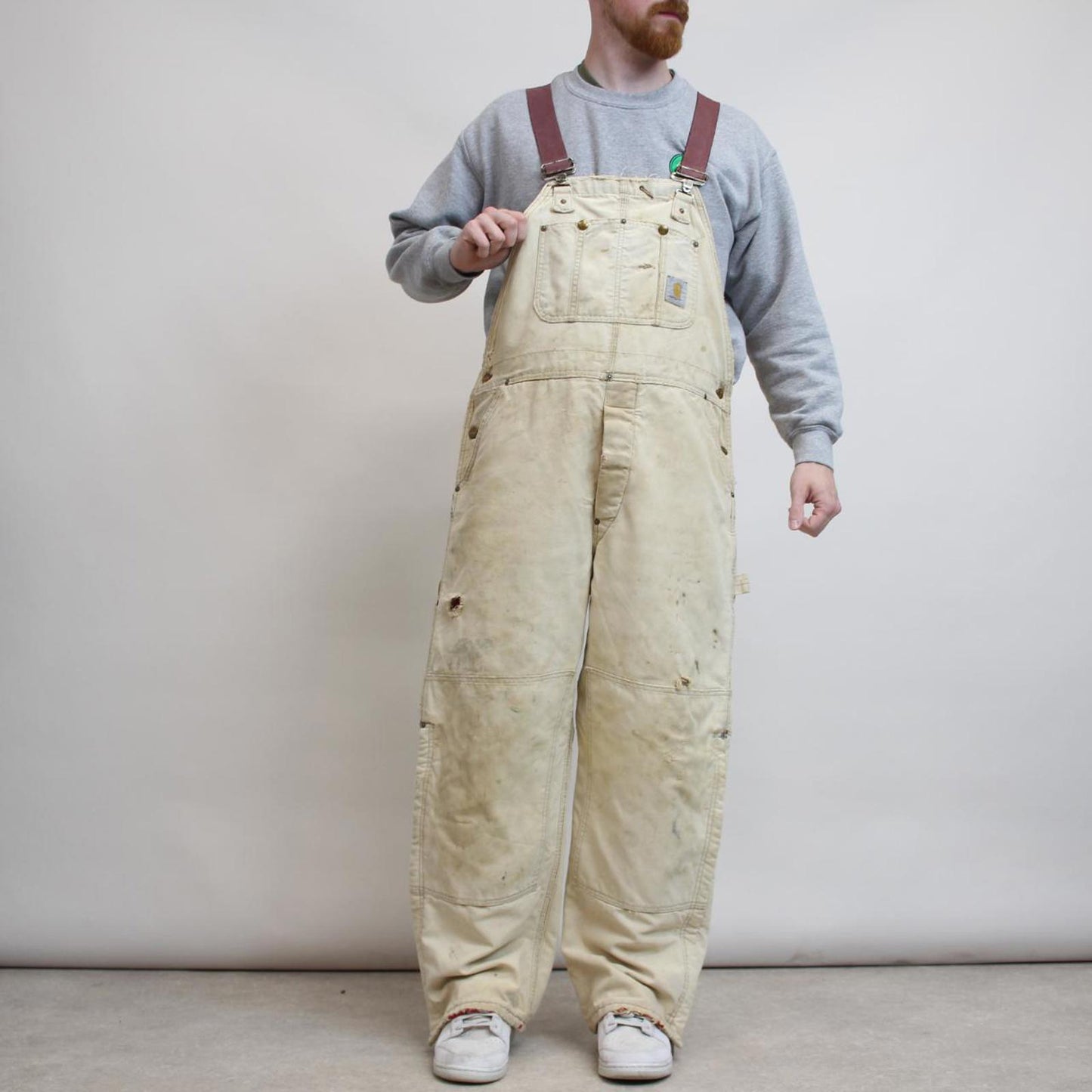 Carhartt overalls W38 L28 mens quilt lined canvas dungarees beige utility worker