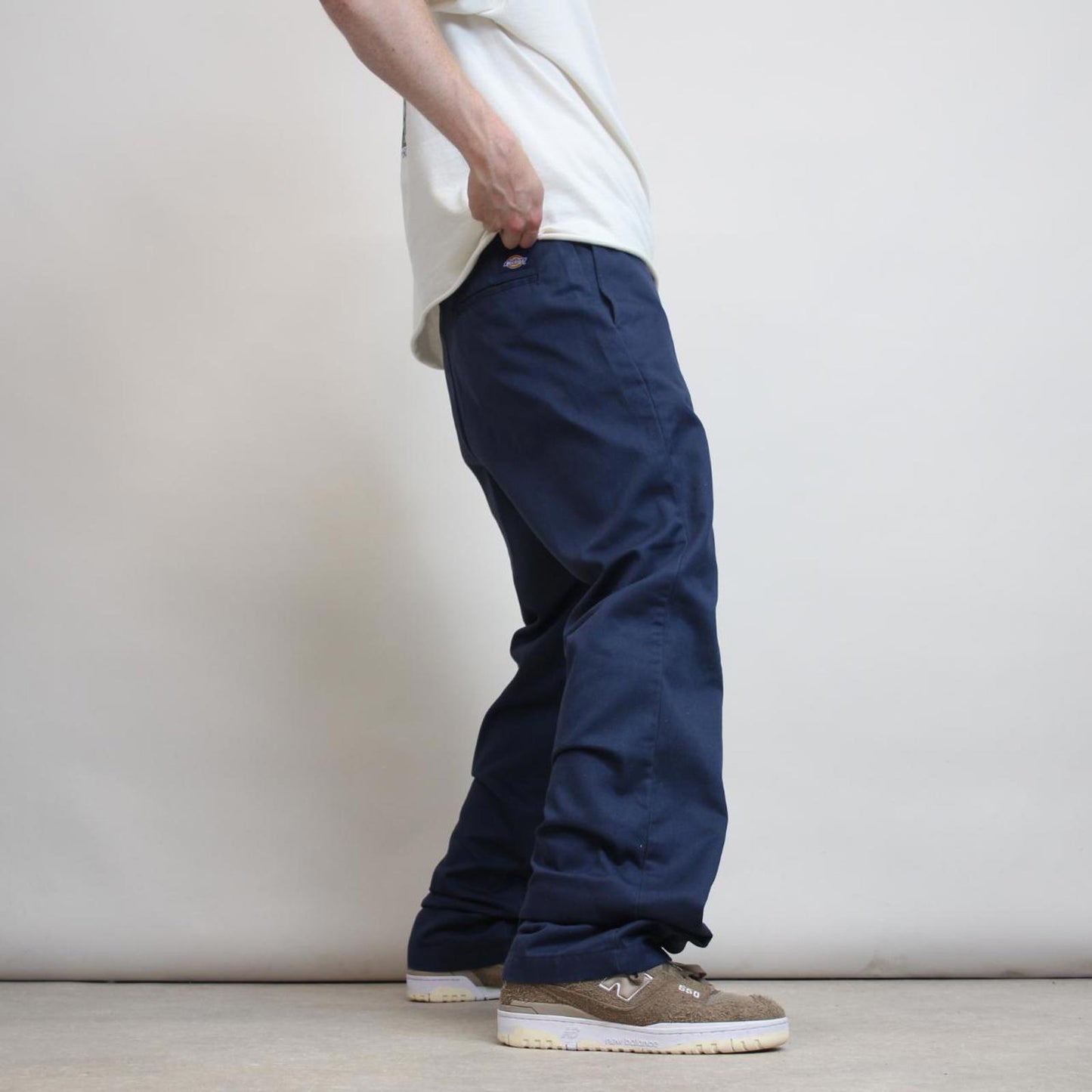 Navy Dickies Pants W36L34 loose flannel lined chino trousers