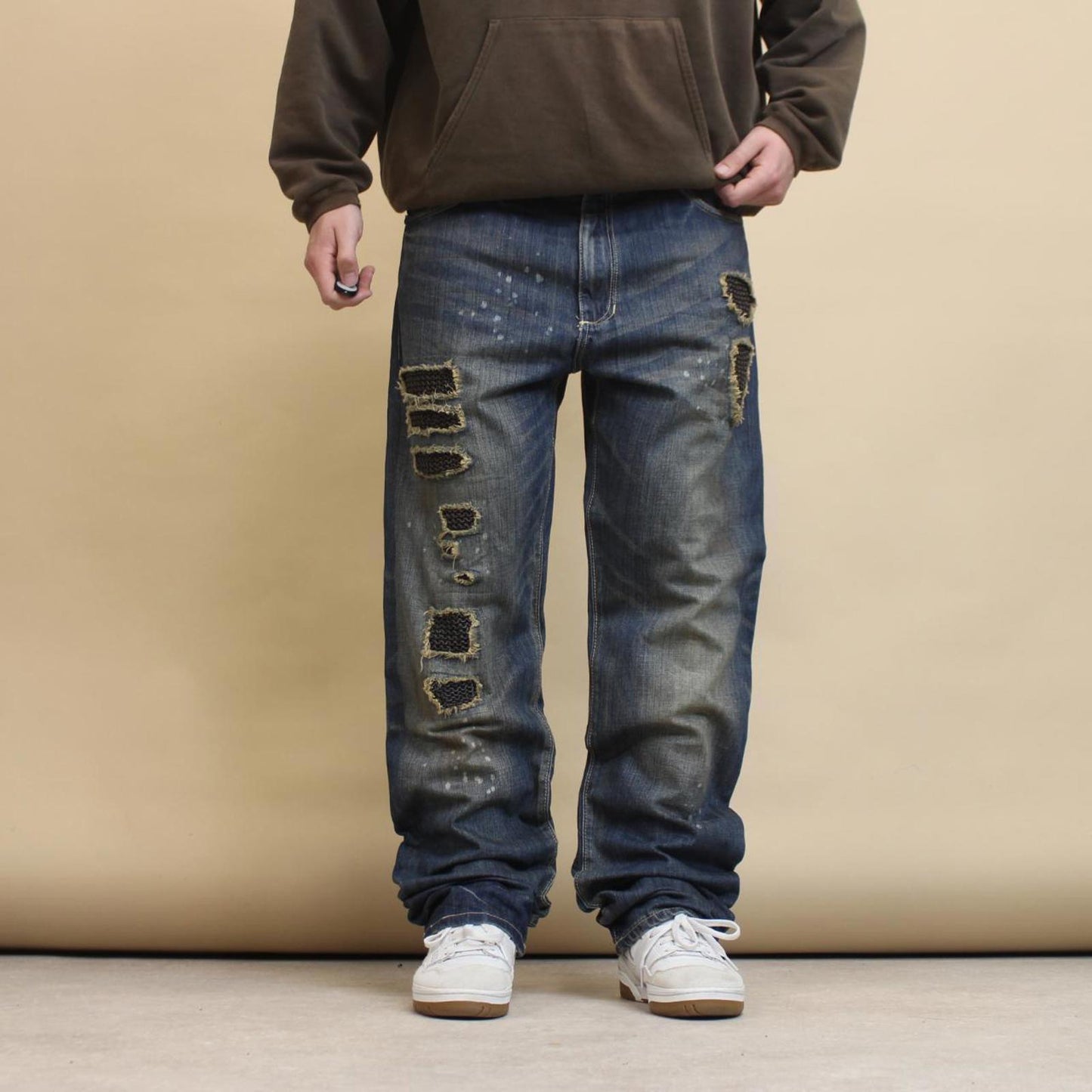 Blue Sean John jeans W38 loose denim y2k hip hop distressed chain design