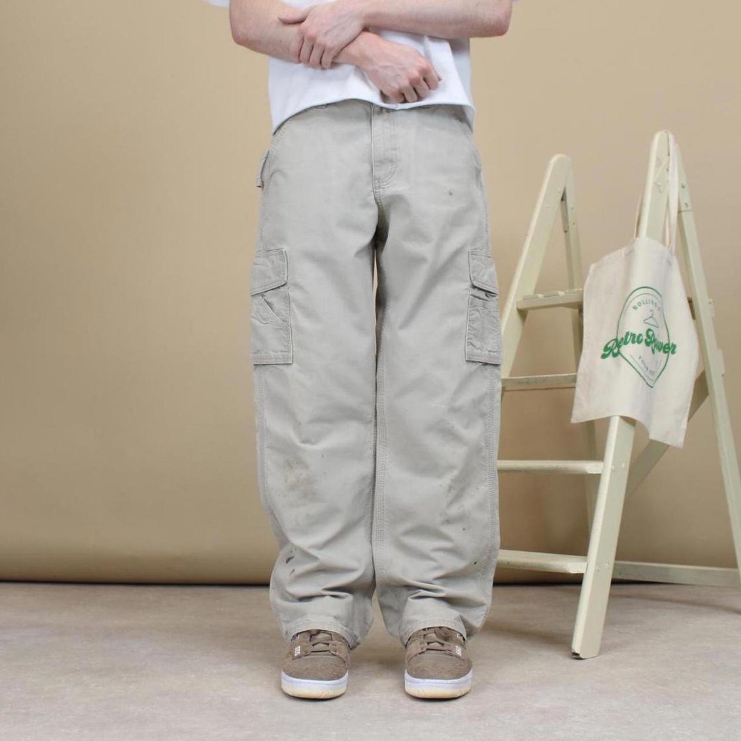 Baggy Carhartt cargo pants W32L31 loose wide leg carpenter tousers beige