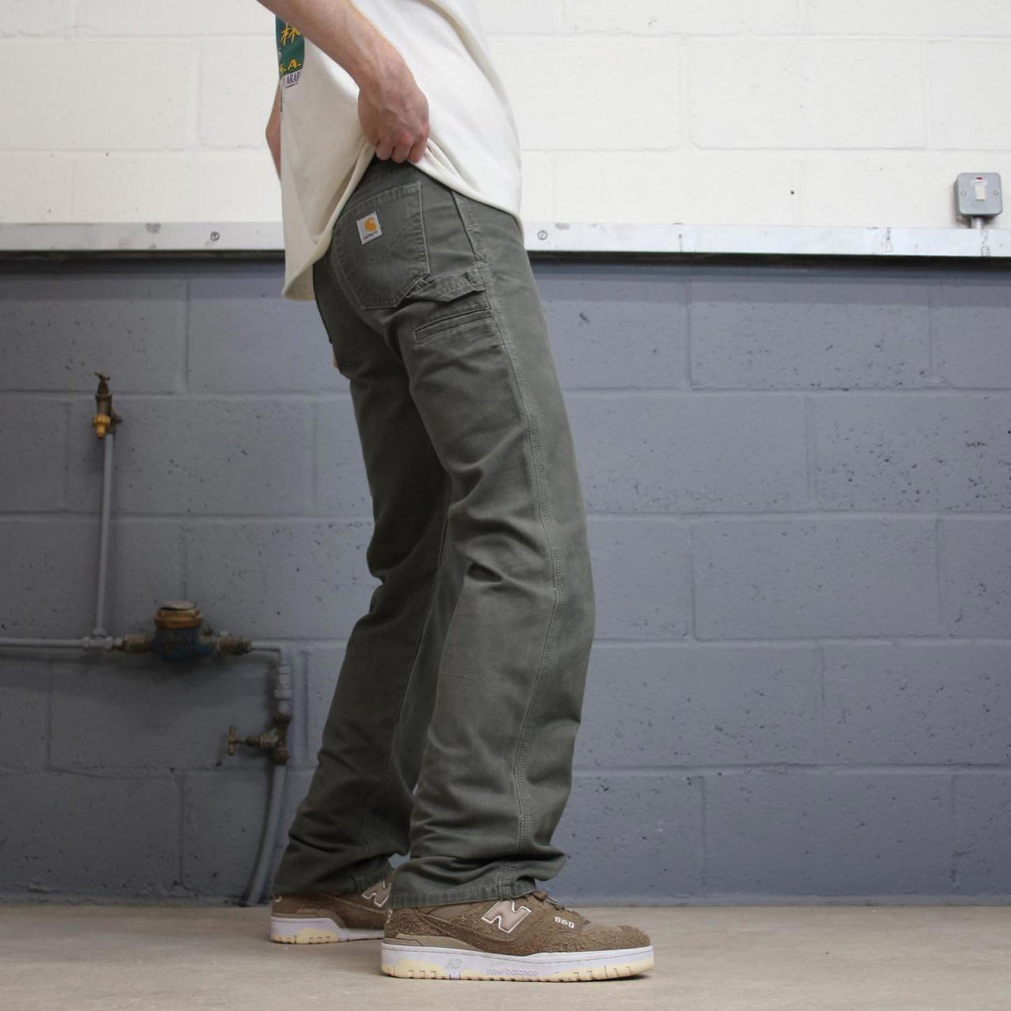Green Carhartt carpenter jeans size 4x32 women's 90s style canvas cargos