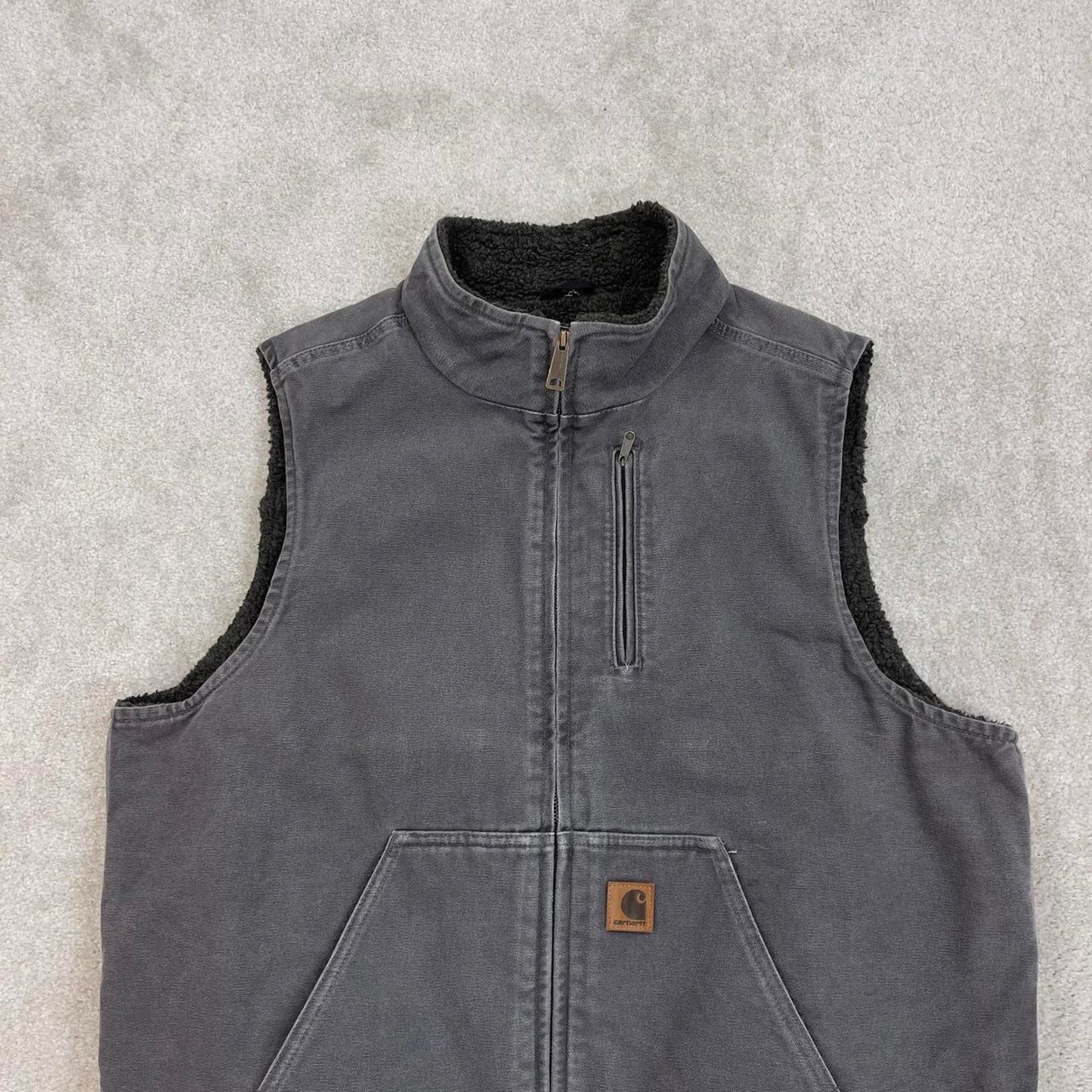 Grey vintage Carhartt Gilet XL thick canvas sherpa lined body warmer