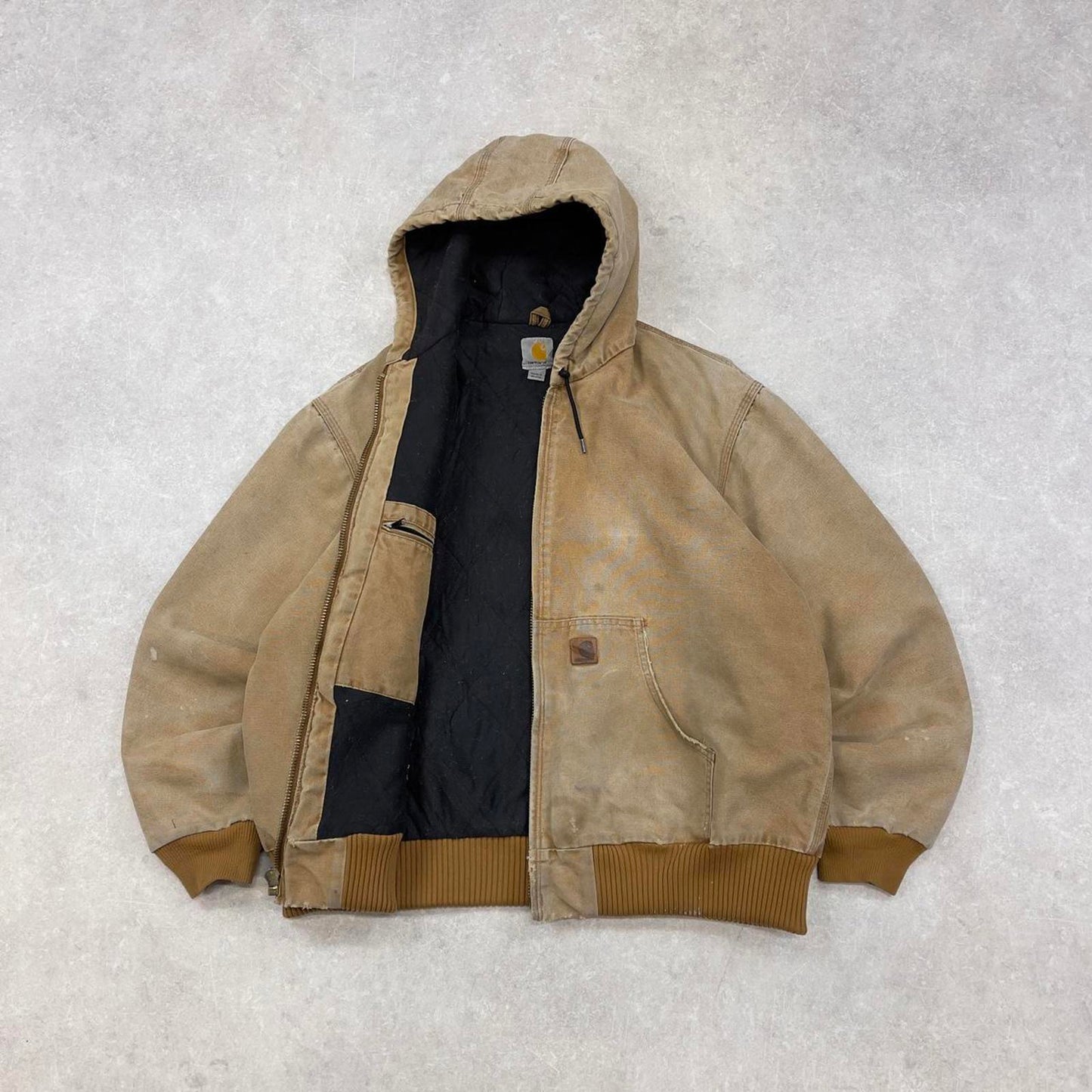 Vintage Carhartt hooded active jacket XL hamilton brown thick canvas bomber