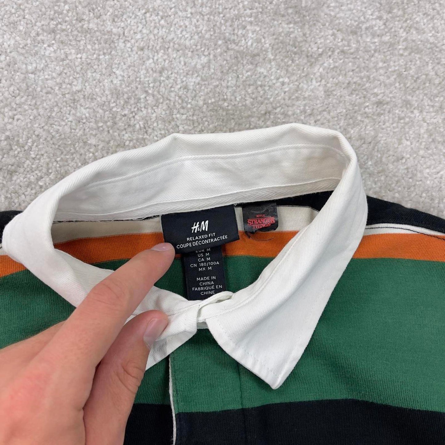 Green H&M Vintage-Inspired Rugby Shirt M Classic long sleeve rugby-style polo bold colour blocking