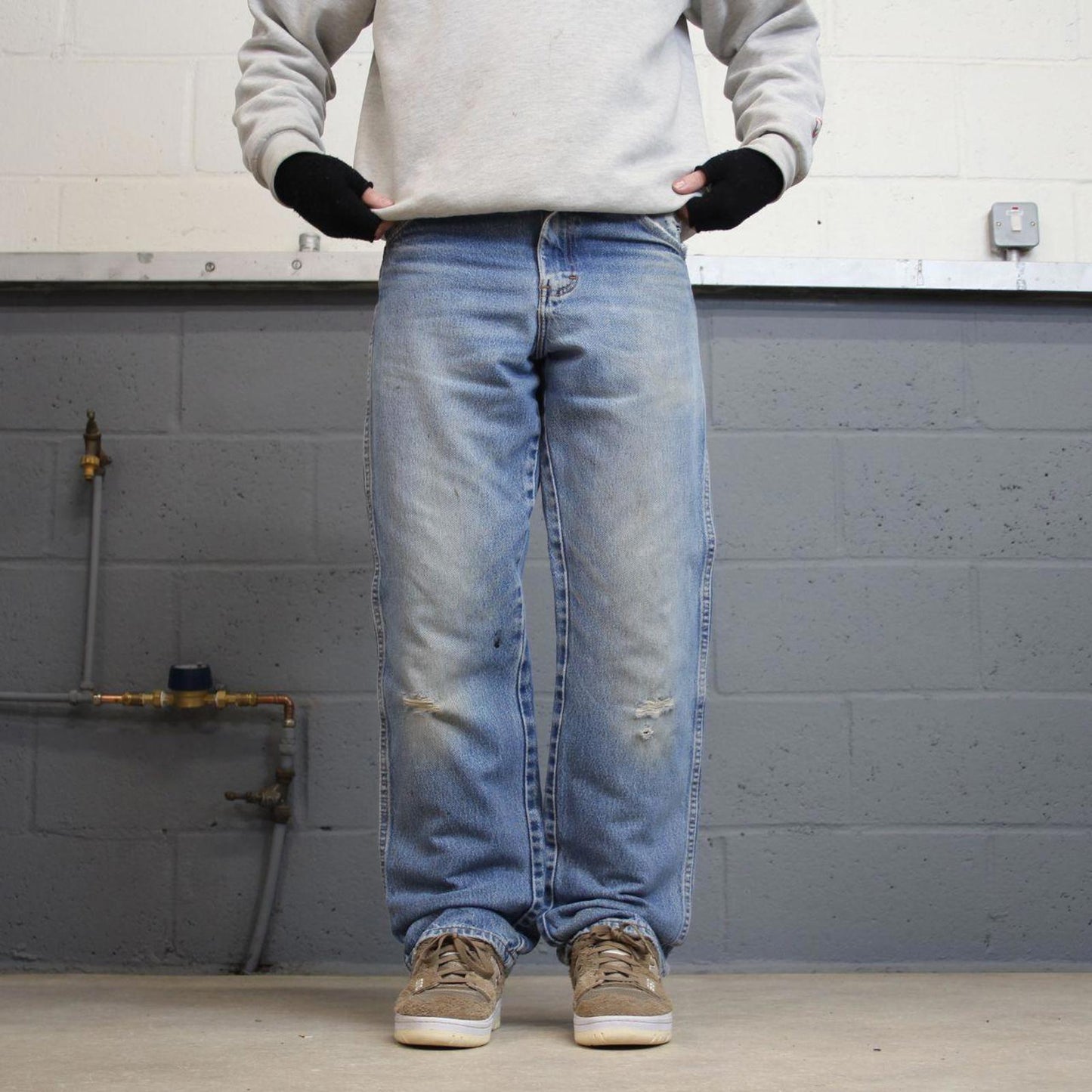 90s Dickies jeans casual workwear W32L32 loose blue 90s skate style thick denim pants streetwear