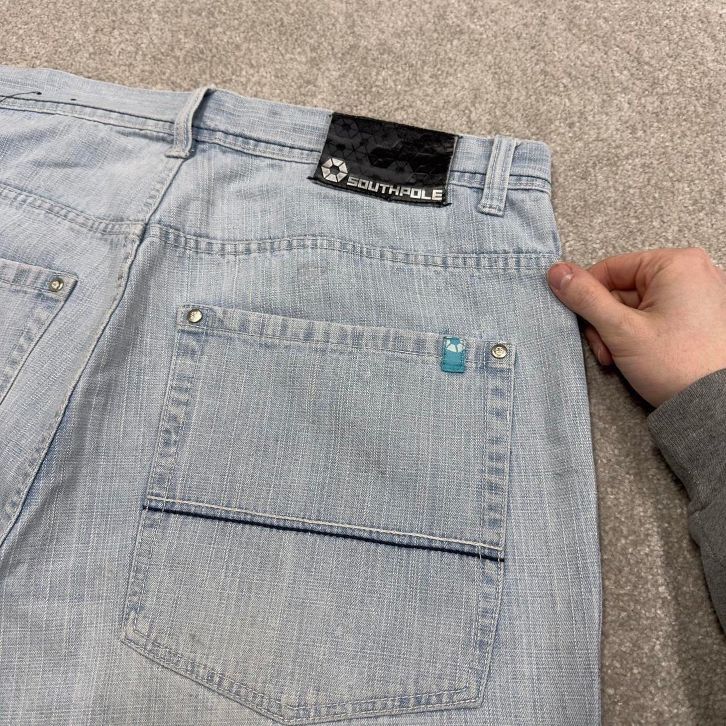 Y2k baggy Southpole shorts skater style blue Long wide leg denim summer festival shorts