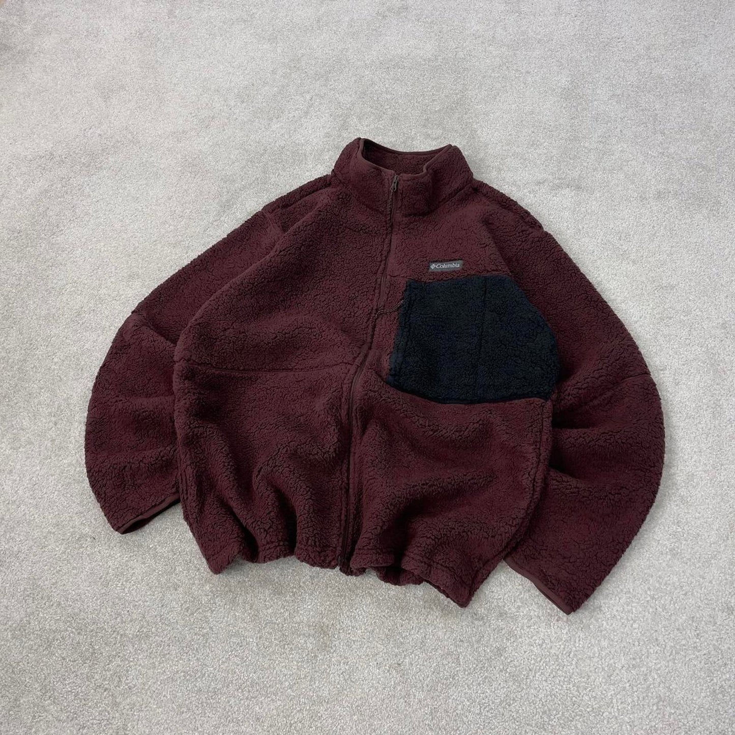 Burgundy Columbia technical full zip fleece XL deep pile teddy bear fleece y2k style autumn