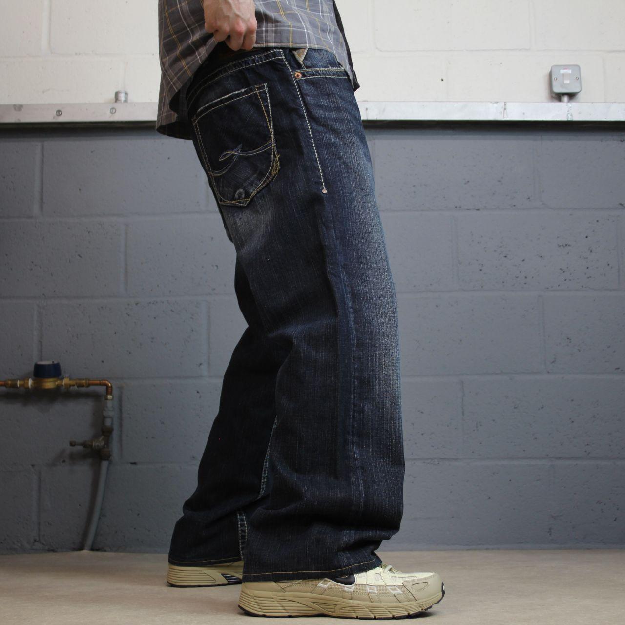 Y2K Silver embroidered denim jeans W36L30 blue Silver Gordie loose straight jeans, patch logo