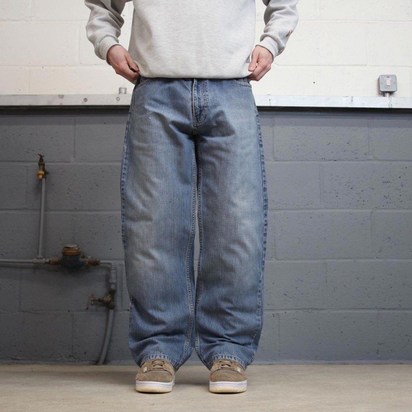 Vintage blue Paco jeans W36L32 loose baggy denim y2k style skater jeans waist patch stitch designs