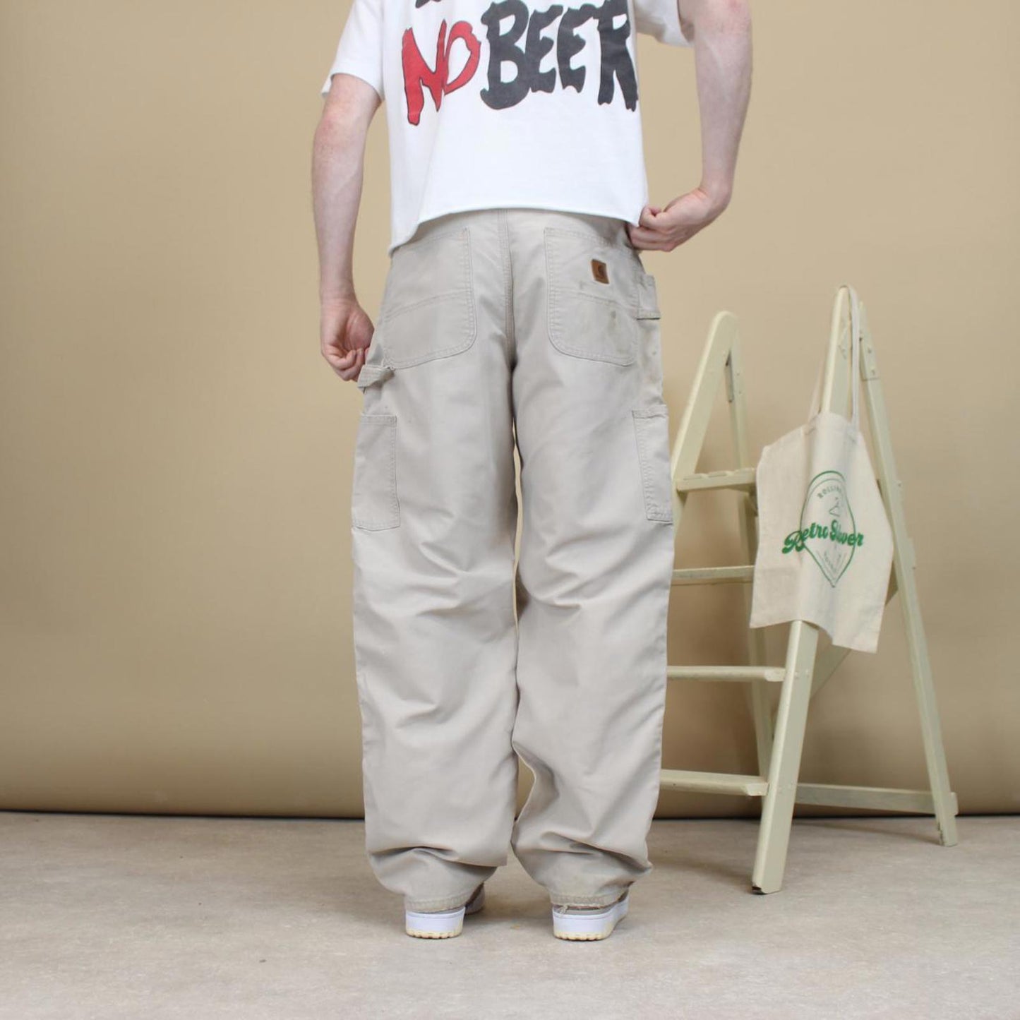 Beige Carhartt carpenter trousers W34L32 loose 90s style skater cargo pants