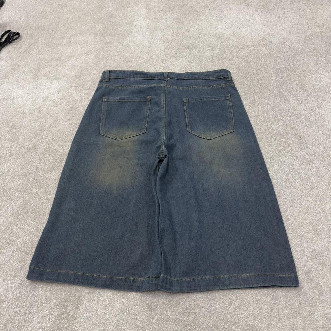 Baggy Y2K denim shorts long leg blue Wide leg skater style brand surf jorts