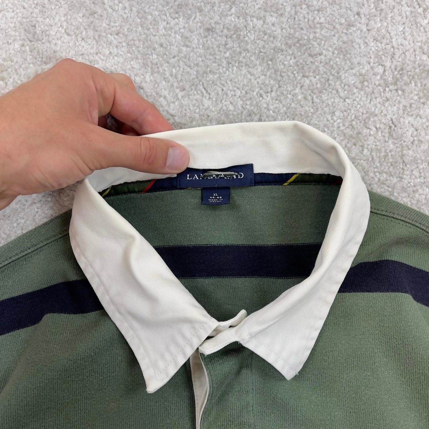 Green Land's End Vintage-Inspired Rugby Shirt XL classic striped long sleeve button up boxy fit