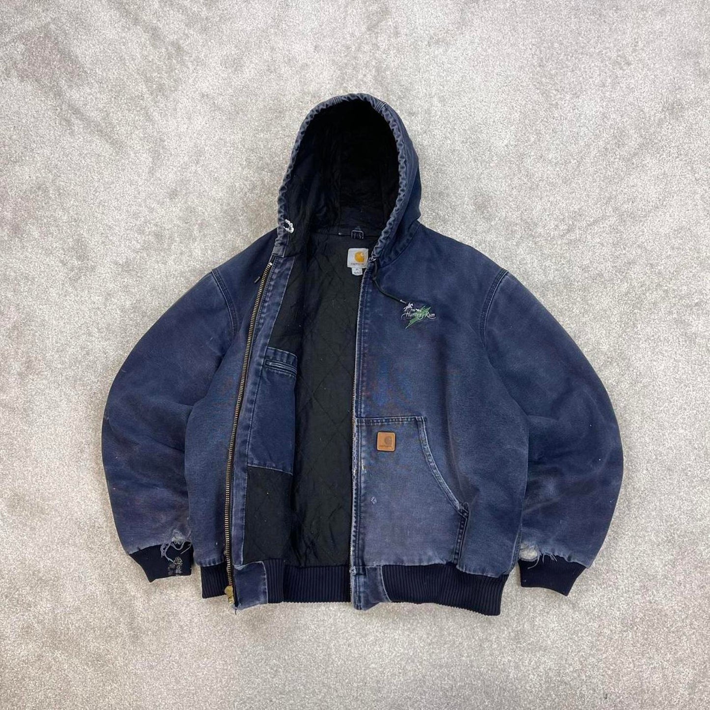 Vintage navy Carhartt hooded active jacket XL technical canvas 90s style skater bomber