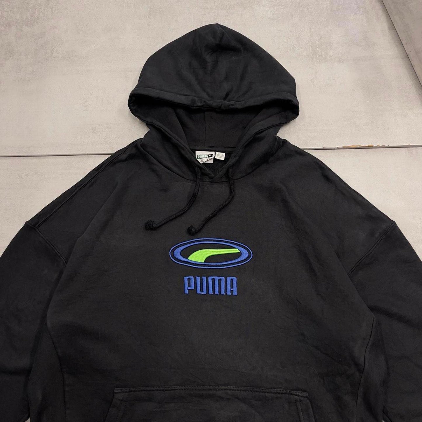 Black PUMA hoodie M pullover y2k jumper embroidered design