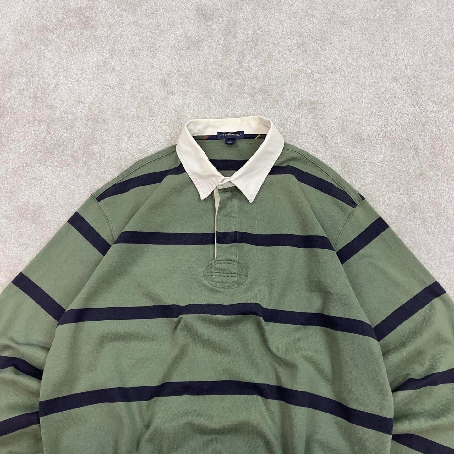 Green Land's End Vintage-Inspired Rugby Shirt XL classic striped long sleeve button up boxy fit