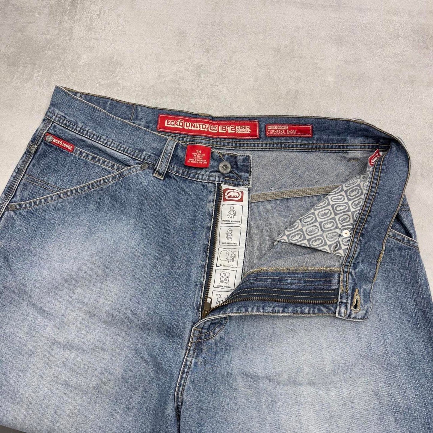 Mens baggy Ecko carpenter jorts W34 blue wide leg 90s style cargo shorts