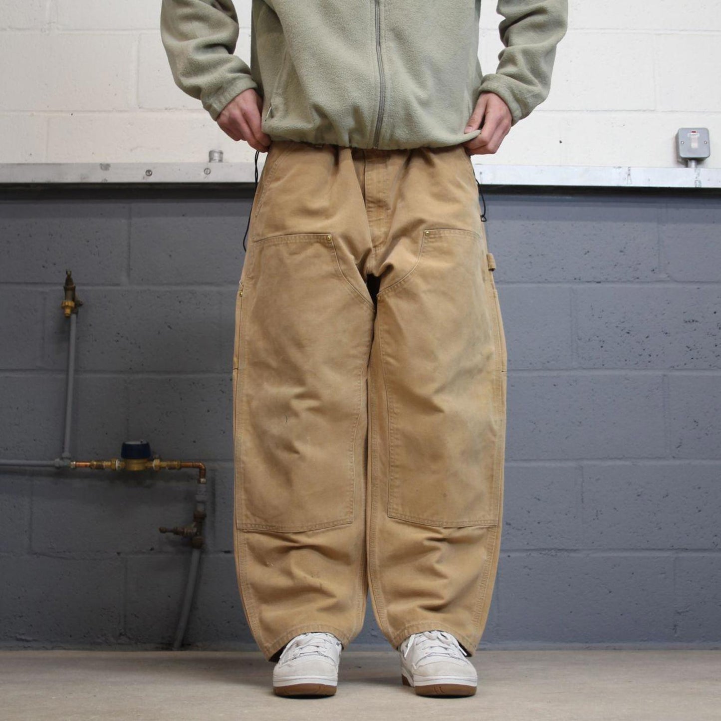Y2k baggy fit Carhartt double knee work pants brown Loose wide-leg canvas skate trousers