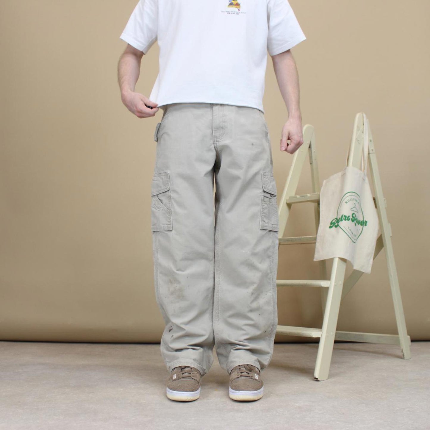 Baggy Carhartt cargo pants W32L31 loose wide leg carpenter tousers beige