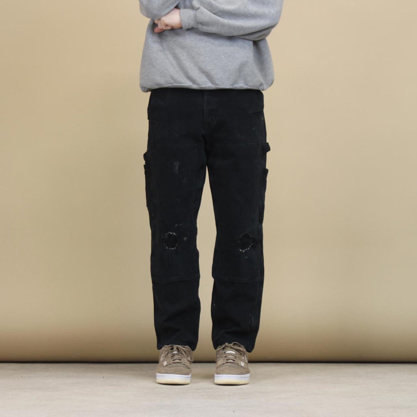 Black double knee Carhartt Carpenter pants size 14 straight fit cargo trousers