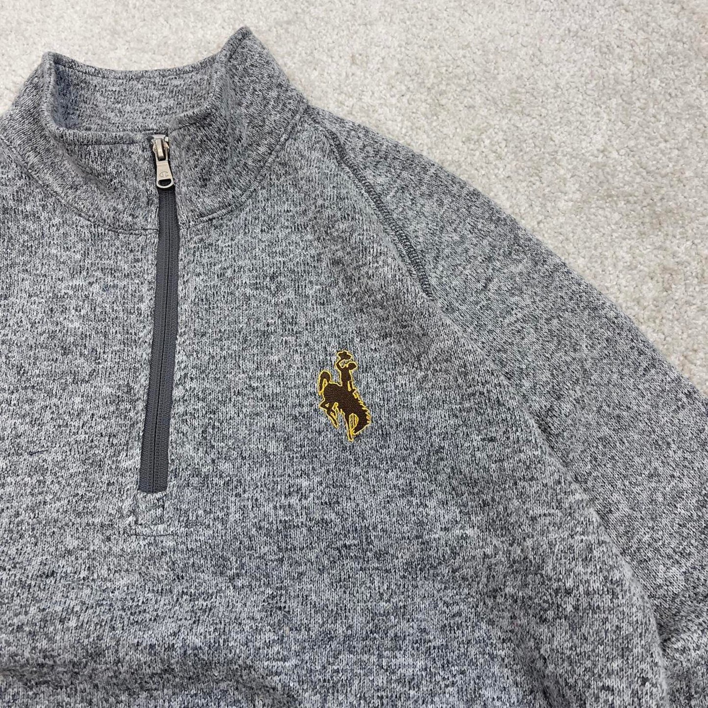 Grey Champion technical fleece Small 1/4 zip up pull over y2k autumn knit style rodeo embroidered