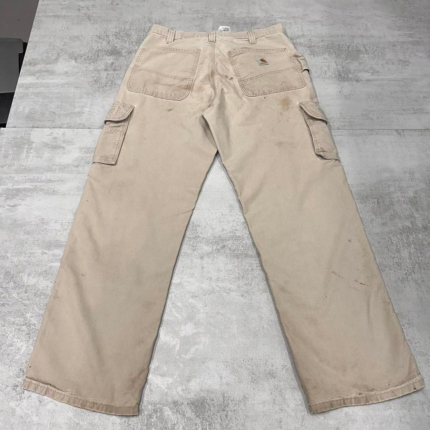 Baggy Carhartt cargo pants W32L31 loose wide leg carpenter tousers beige