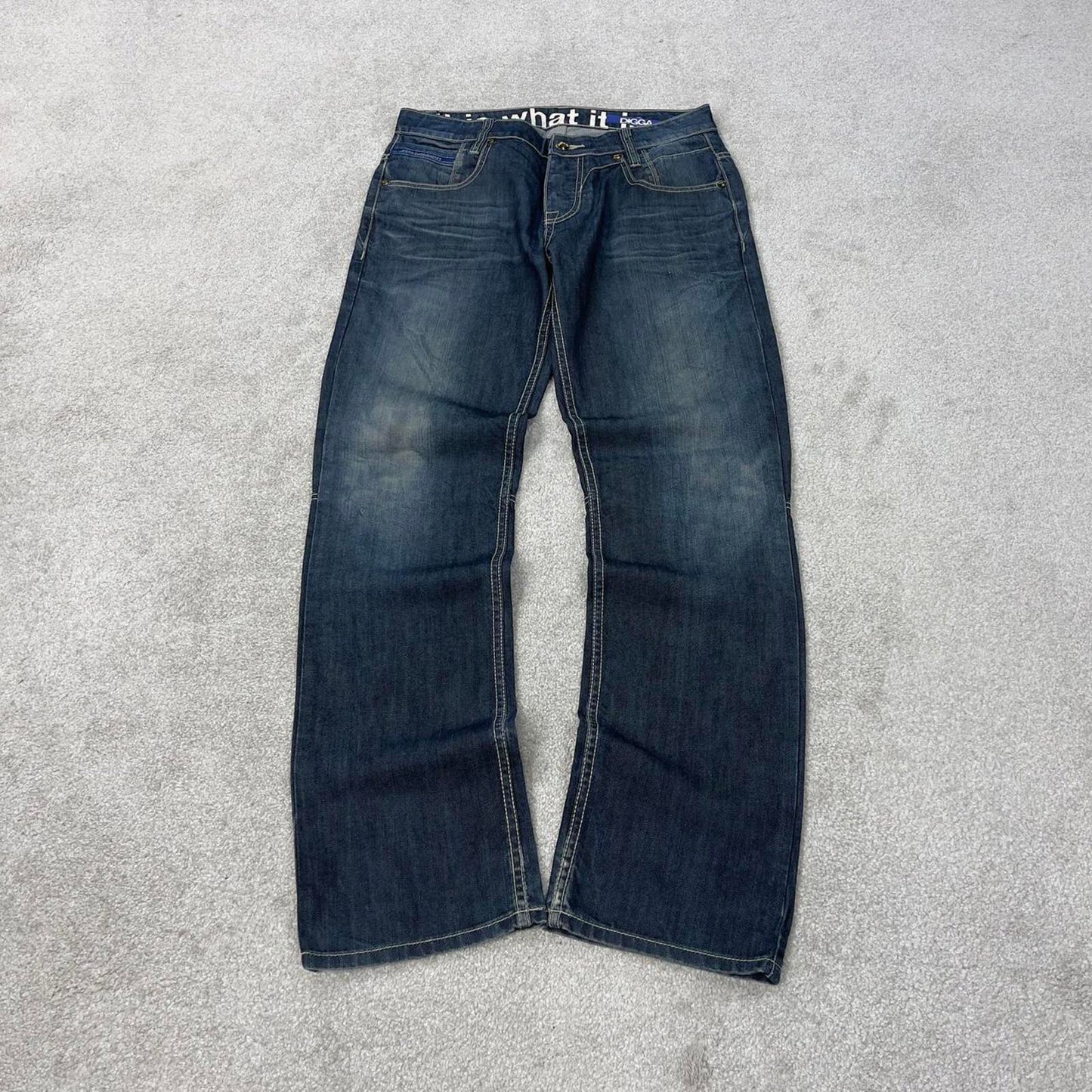 Blue Gio Goi jeans W34L34 blue loose straight y2k 00s style jeans waist patch