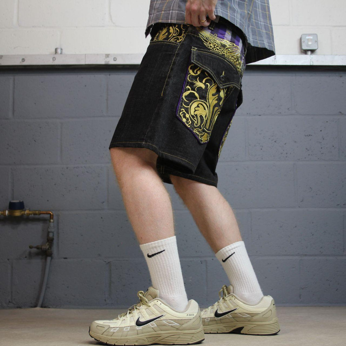 Y2k embroidered denim shorts black Refuse loose short skater festival jorts