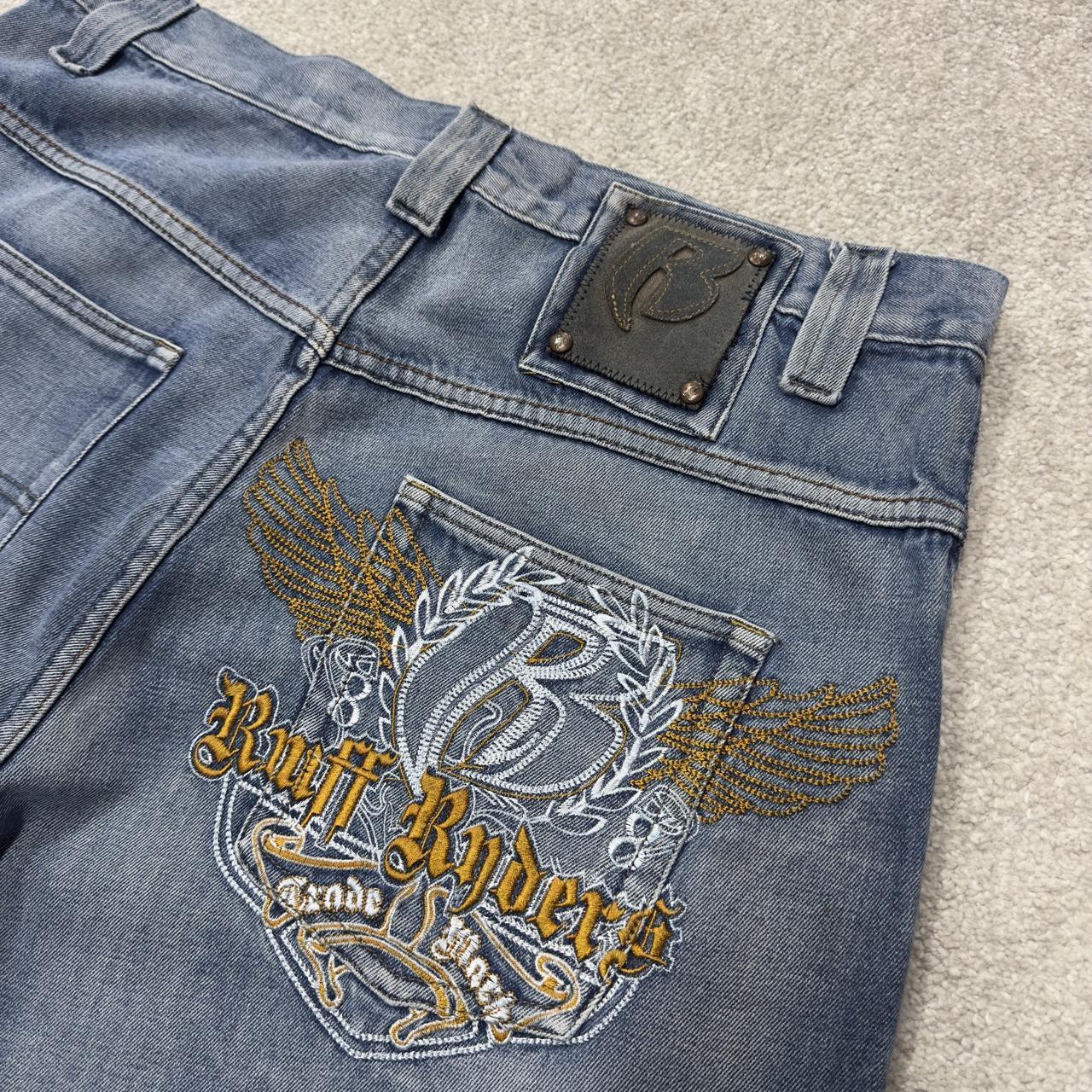 Y2K Ruff Ryders baggy embroidered skate jeans W36L32 blue Wide leg surf jeans large embroidery