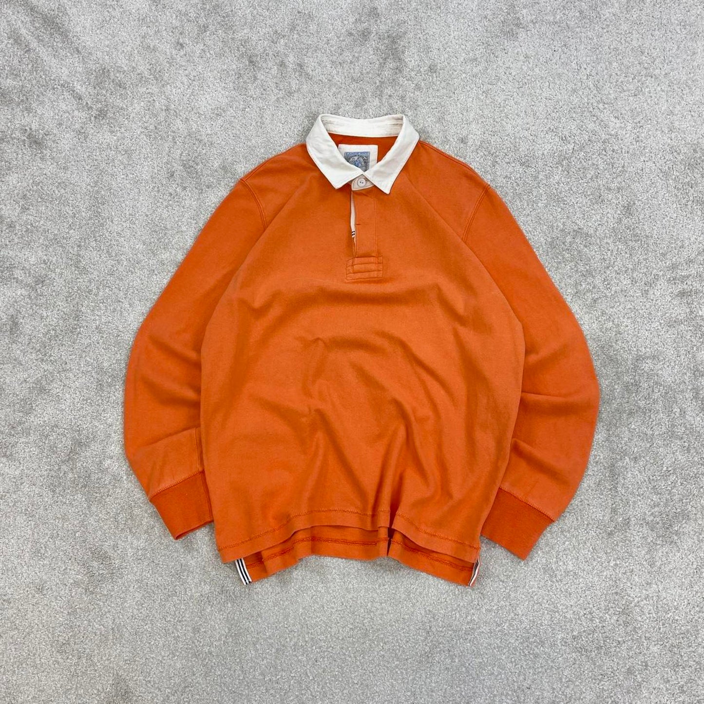 Orange Lands' End vintage Rugby Shirt Medium classic pastel colour long sleeve polo boxy fit