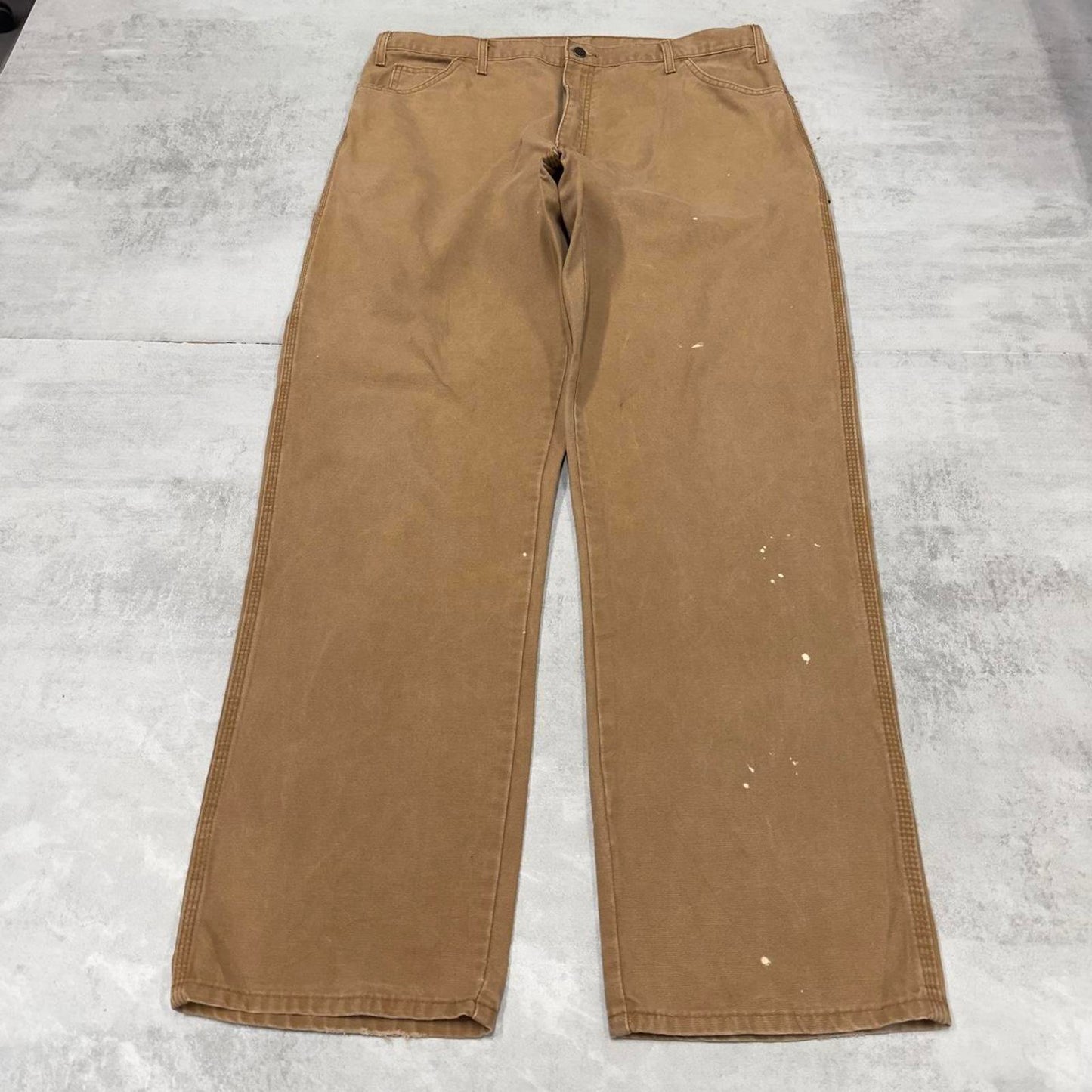 Baggy Dickies carpenter jeans W40L34 faded tan wide leg canvas cargos